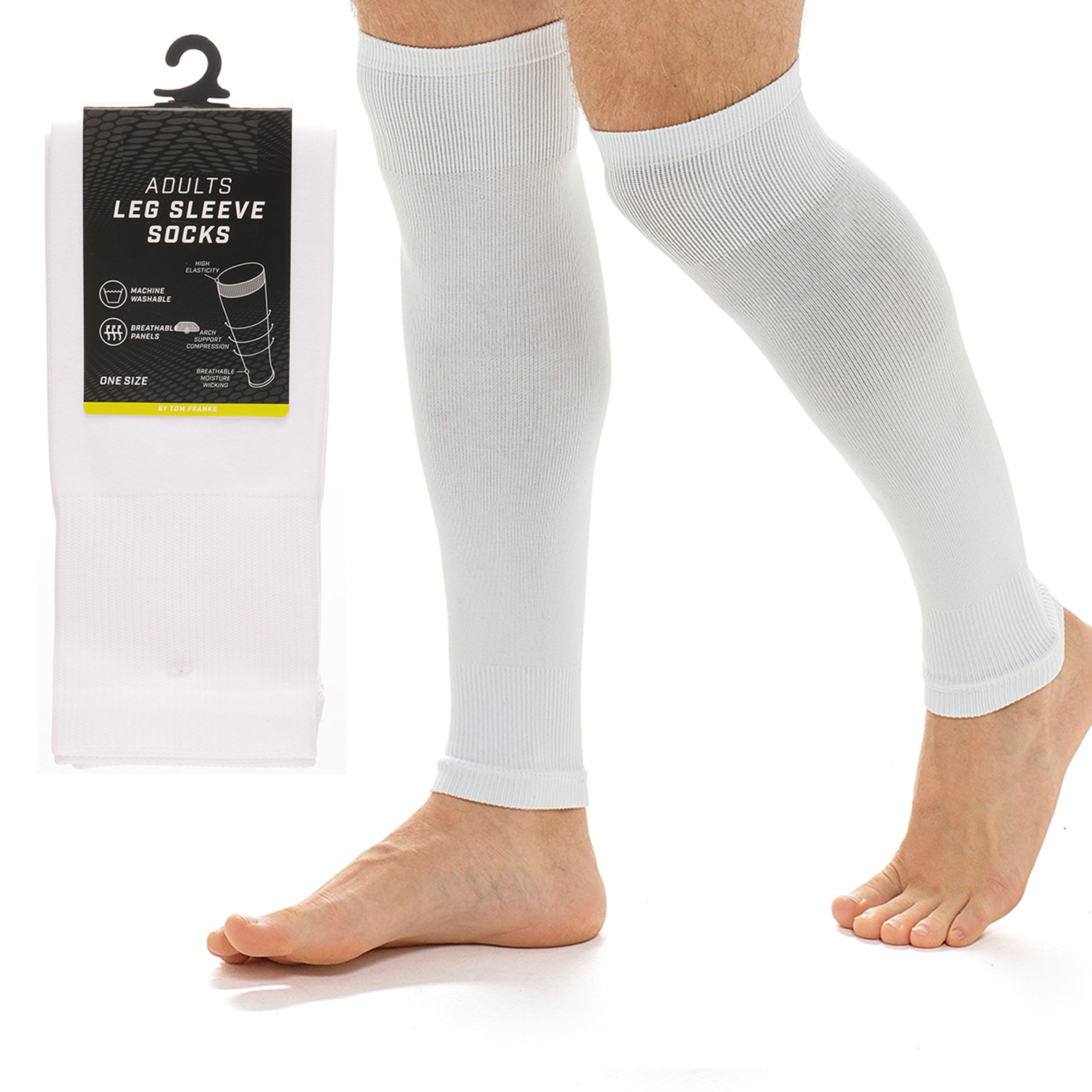 Sock Stack Adult Size White Football Leg Sleeve Socks Compression Over Shin Pads