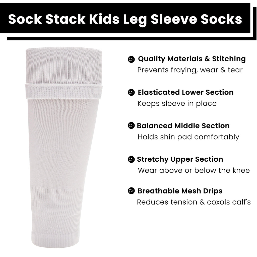 Sock Stack Adult Size White Football Leg Sleeve Socks Compression Over Shin Pads