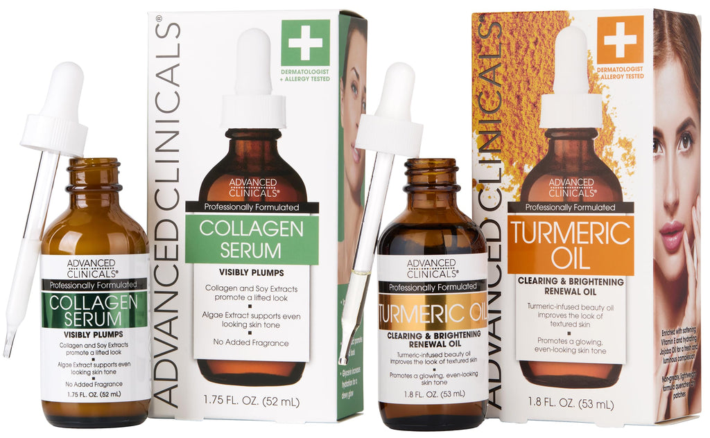 Advanced Clinicals Collagen Facial Serum + Turmeric Oil Face Serum – 2-Pack Anti-Aging Skincare Set