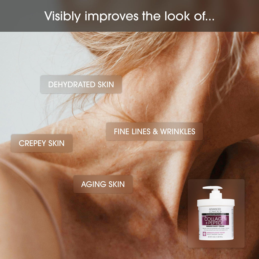 Advanced Clinicals Collagen Peptides Body Lotion & Face Moisturizer – Hydration for Crepey Skin | 16 oz