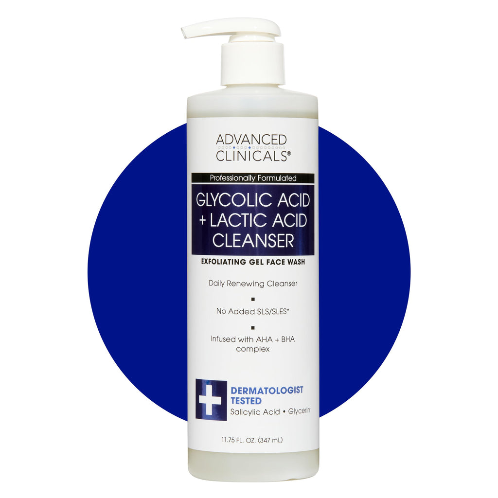 Advanced Clinicals Glycolic & Lactic Acid Exfoliating Face Wash – Gentle Daily Cleanser for Smooth, Radiant Skin | 11.75 fl oz