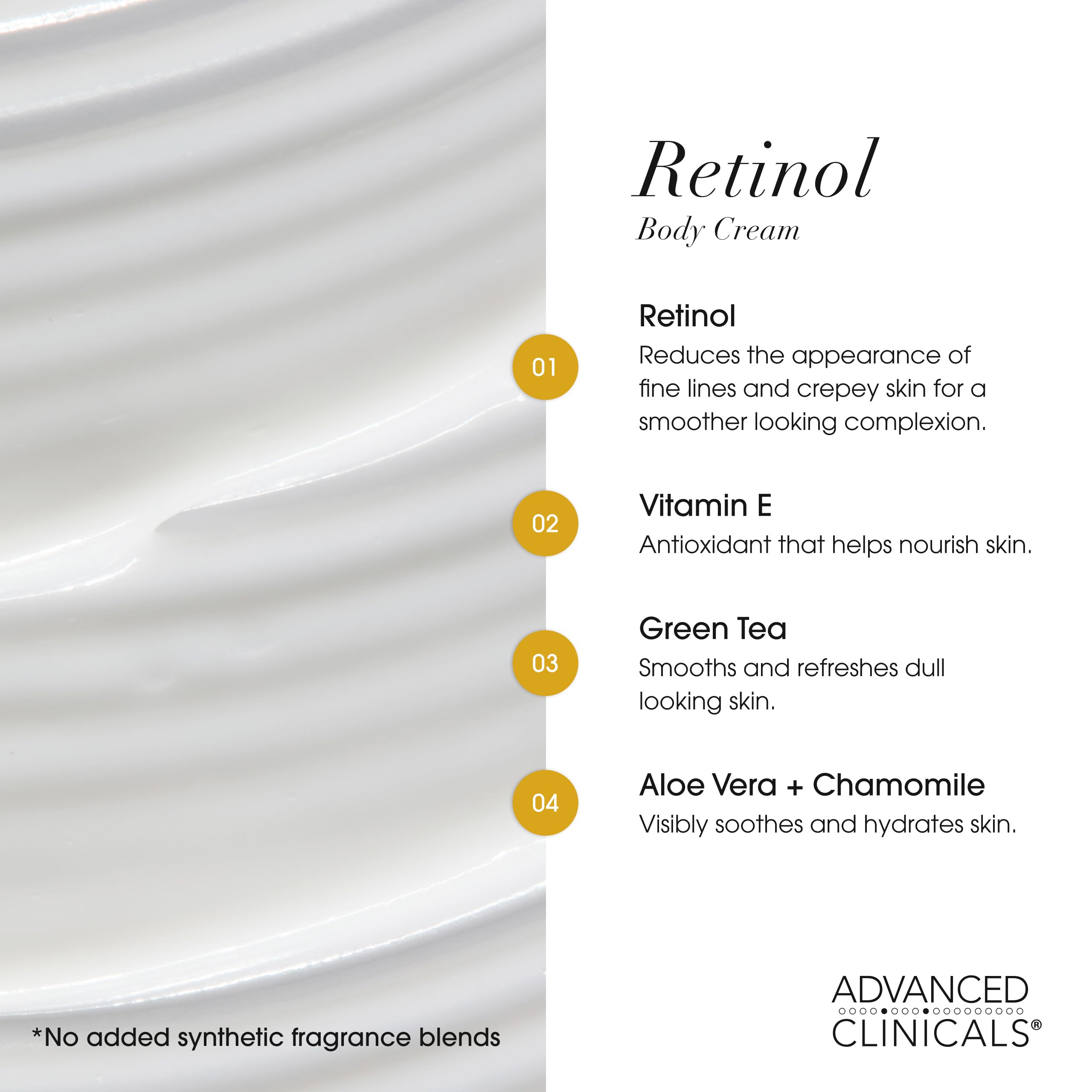 Advanced Clinicals Unscented Retinol Body Cream + Coconut Oil Body Lotion 2pc Set – Hydration, Firming, Crepey Skin