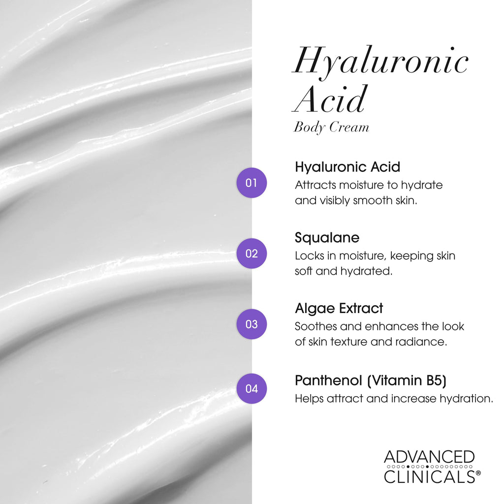 Advanced Clinicals Hyaluronic Acid Moisturizer Set – Serum + Body Cream for Hydration, Plump Skin | 2PC Bundle