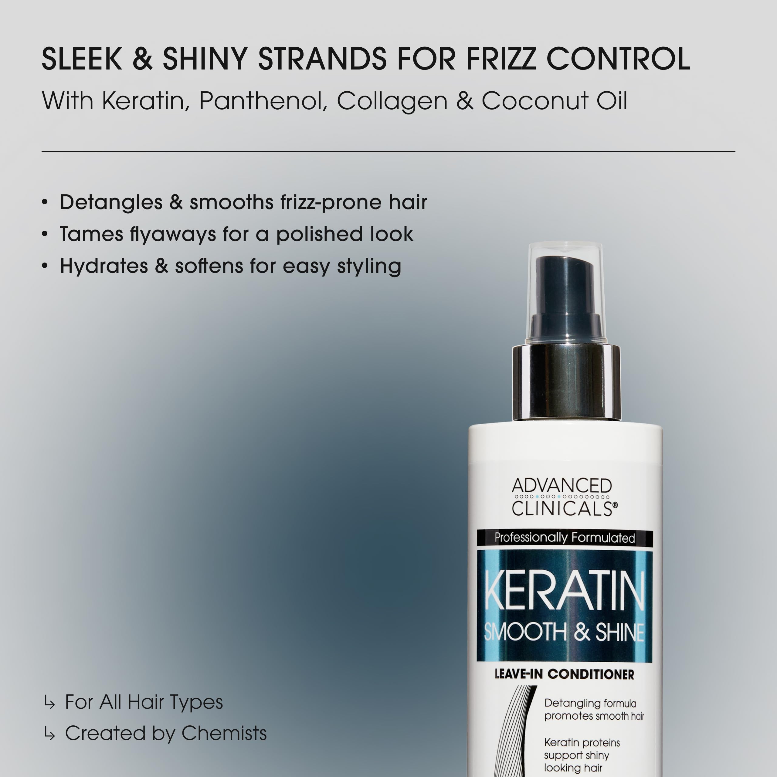 Advanced Clinicals Keratin Detangler Spray – Detangle, Shine & Strengthen Hair (8 oz)