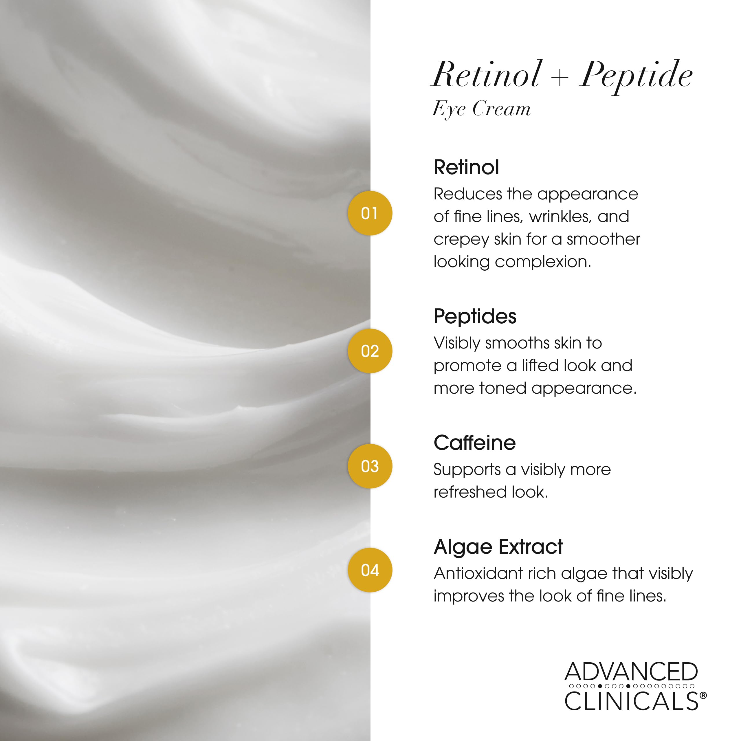 Advanced Clinicals Retinol Eye Balm + Peptides — Under-Eye Anti-Aging Cream, 1 Fl Oz
