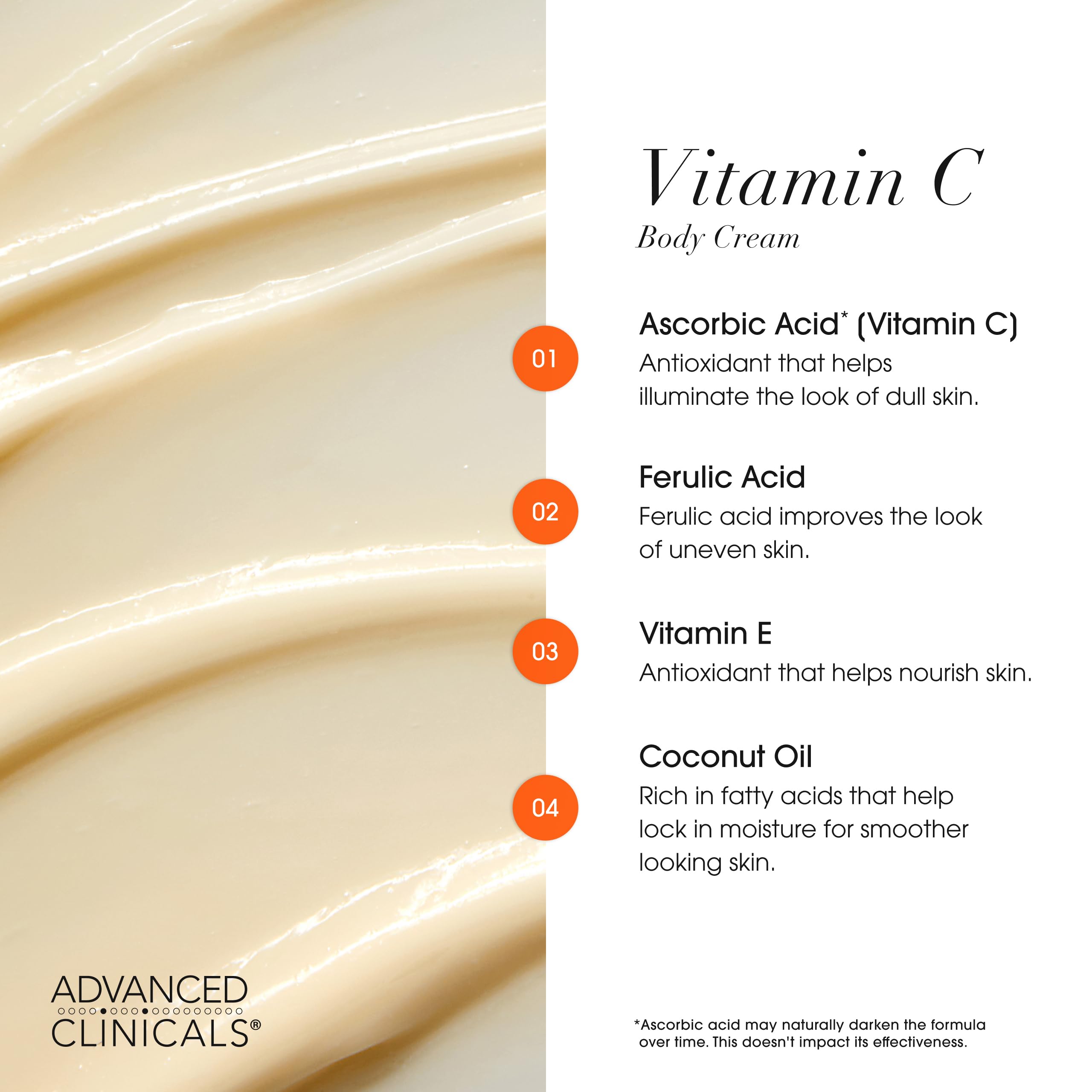 Advanced Clinicals Brightening Vitamin C Body Cream & Vitamin C Eye Cream Set – Hydrating 2pc Skin Care Bundle