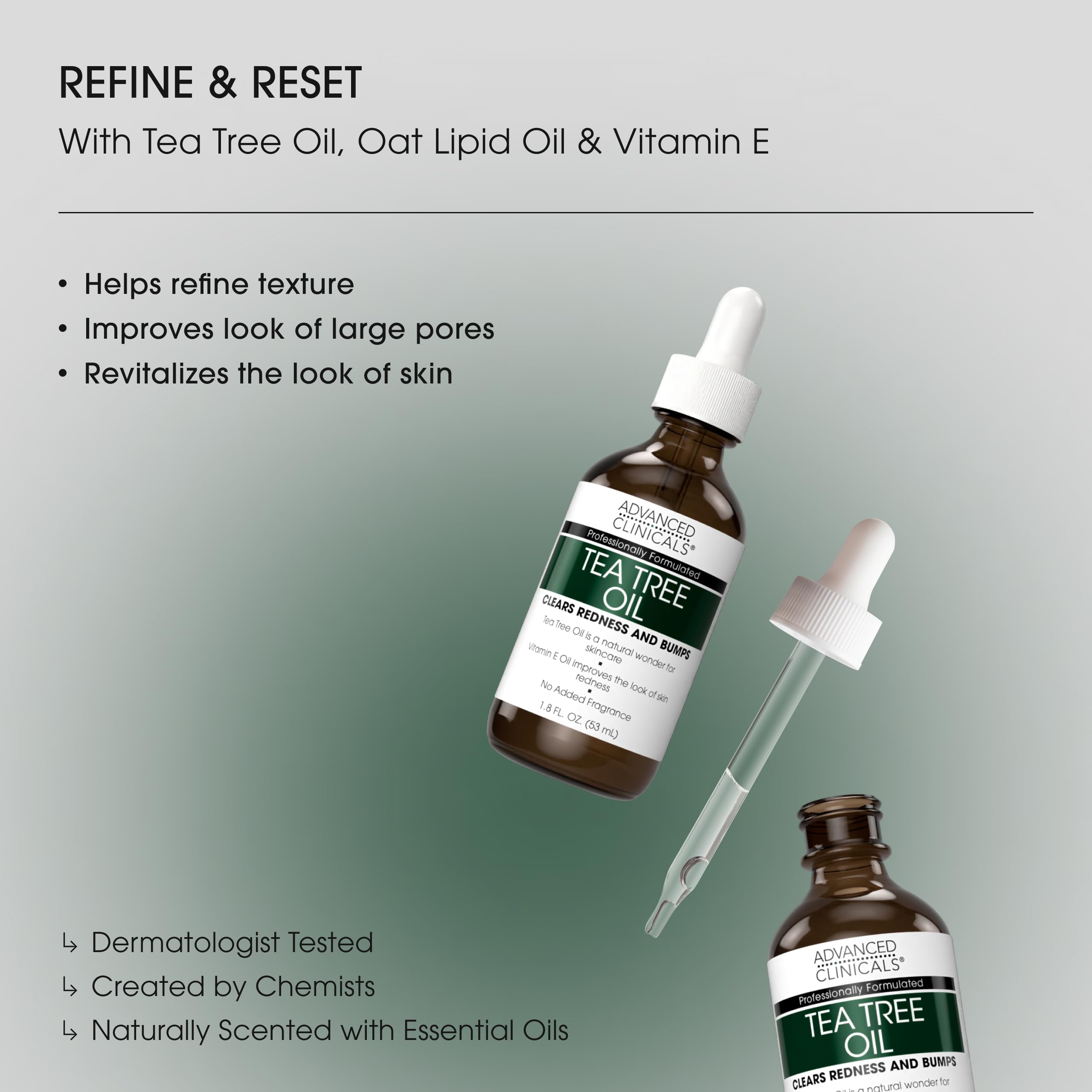 Advanced Clinicals Tea Tree Face Serum with Vitamin E – 2-Pack for Pores & Even Tone