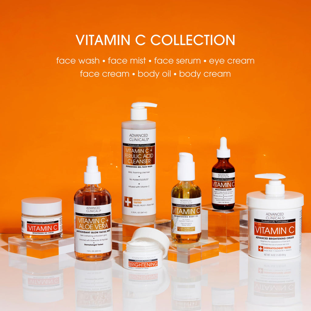 Advanced Clinicals Vitamin C Brightening Body Oil – Hydrating Glow for All Skin Types, 12 fl oz
