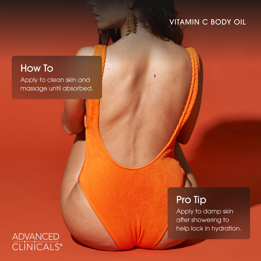 Advanced Clinicals Vitamin C Brightening Body Oil – Hydrating Glow for All Skin Types, 12 fl oz