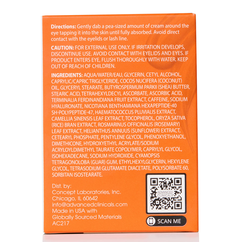 Advanced Clinicals Vitamin C + Caffeine Eye Balm | Hydrating Under Eye Cream, 1 fl oz