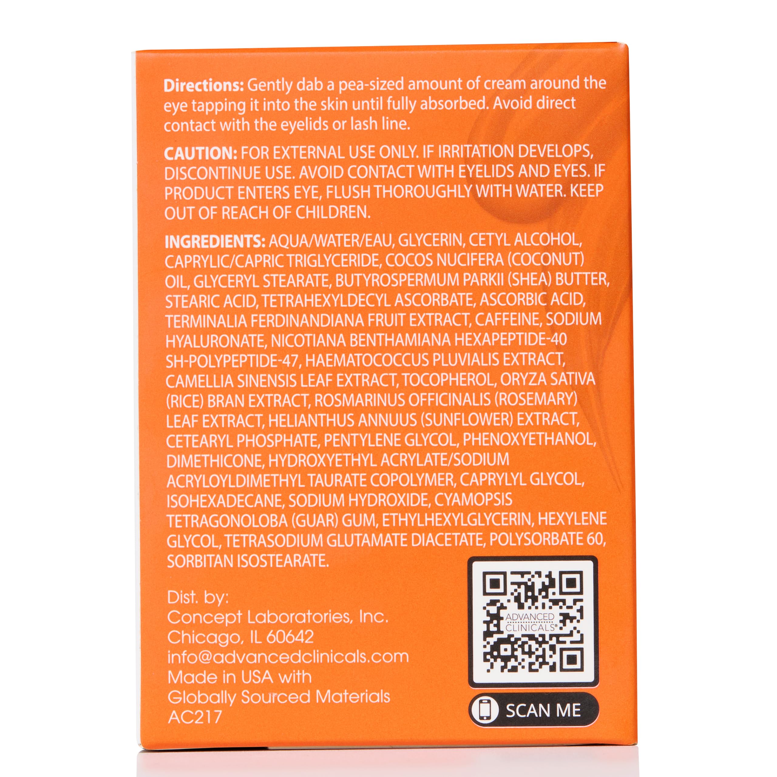Advanced Clinicals Vitamin C + Caffeine Eye Balm | Hydrating Under Eye Cream, 1 fl oz