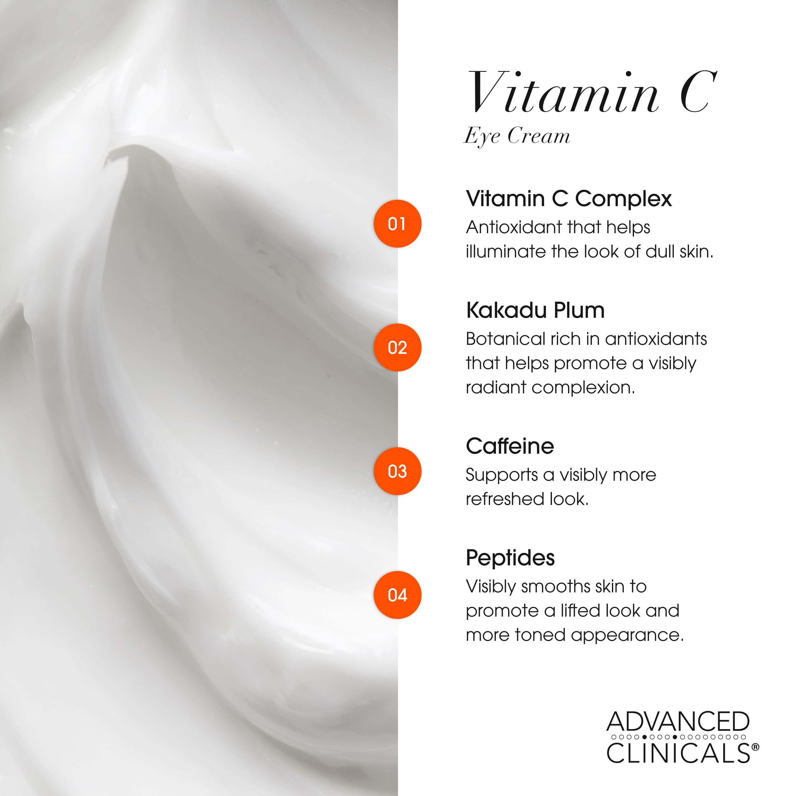 Advanced Clinicals Vitamin C + Caffeine Eye Balm | Hydrating Under Eye Cream, 1 fl oz