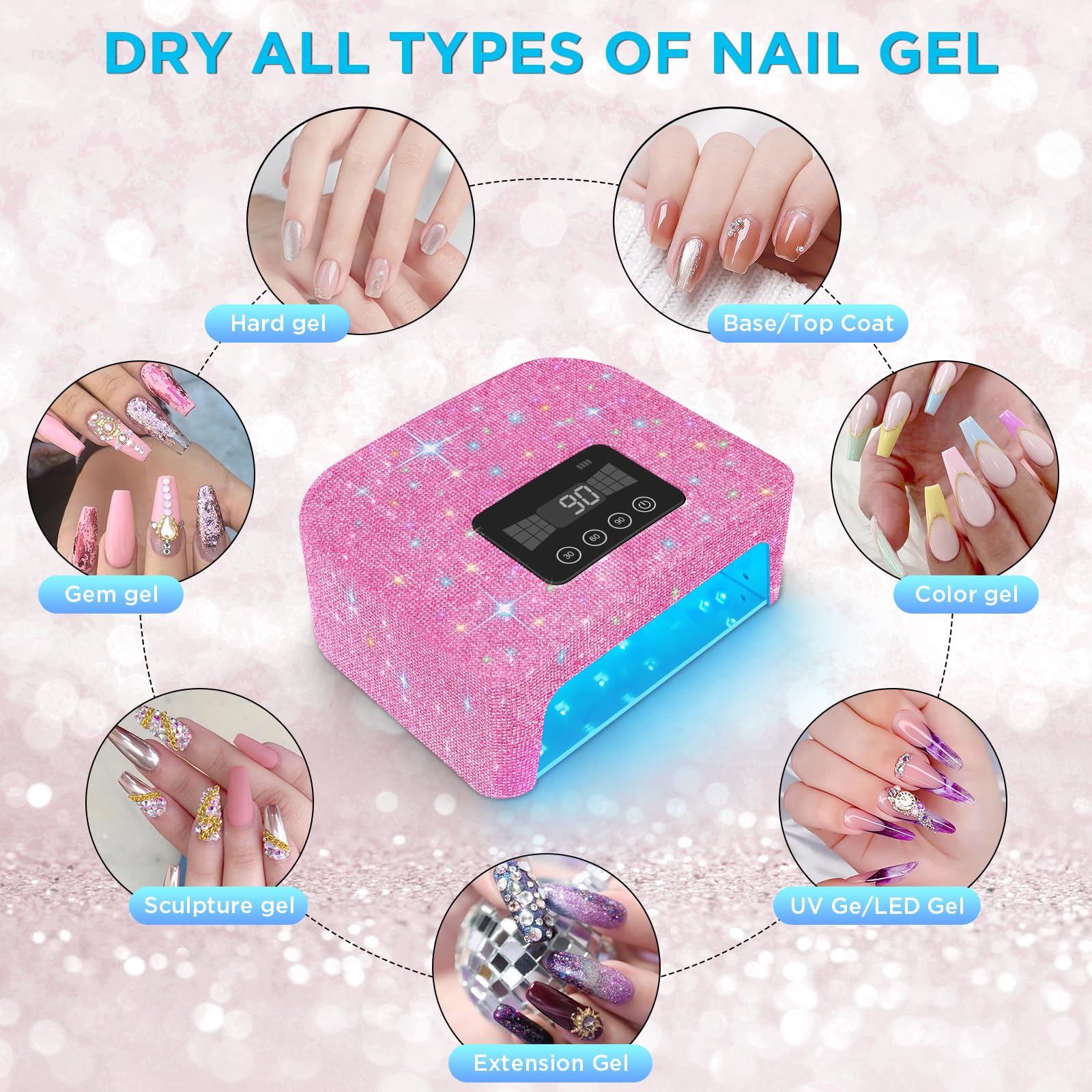 Aedavey Cordless UV Nail Lamp – Rechargeable LED Gel Nail Light, 4 Timer Modes, Home Salon