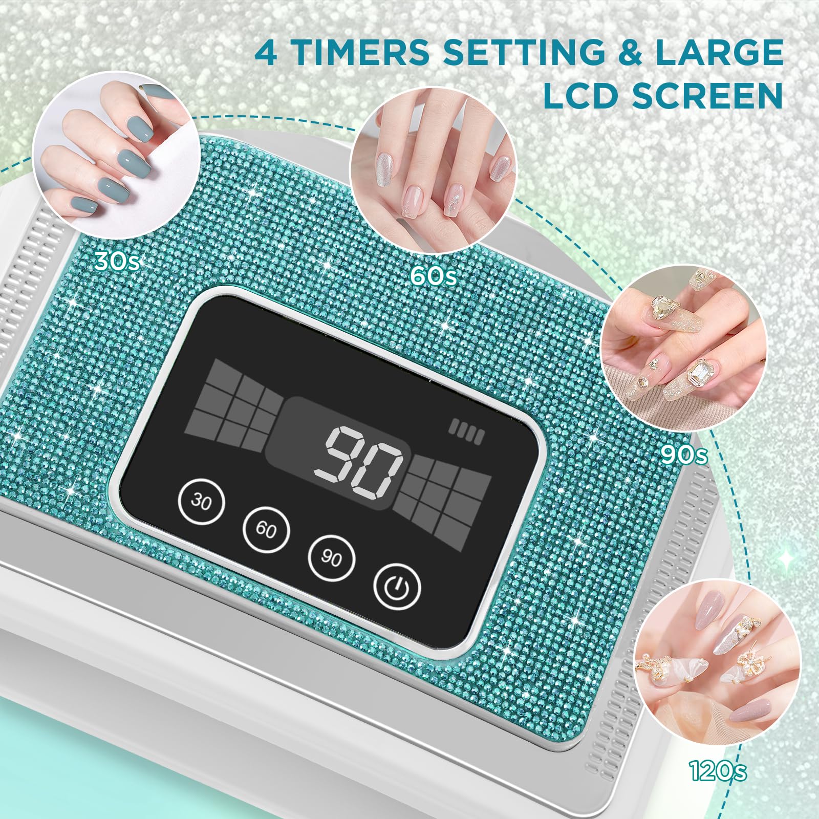 Aedavey Cordless Nail Lamp – Rechargeable UV/LED Dryer with 4 Timers | Sparkly Blue Diamond