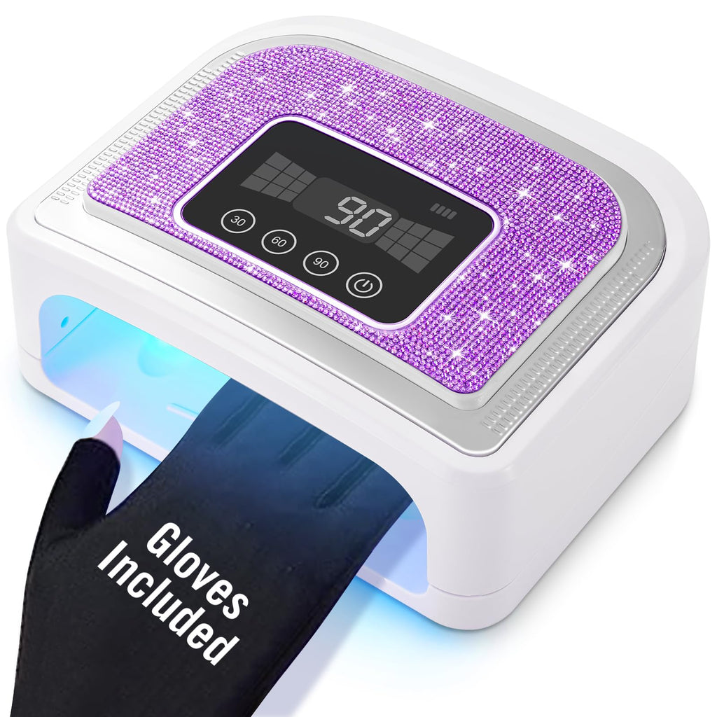 Aedavey Cordless Nail Lamp – Rechargeable UV/LED Gel Light with 4 Timers & Sparkly Purple Diamond