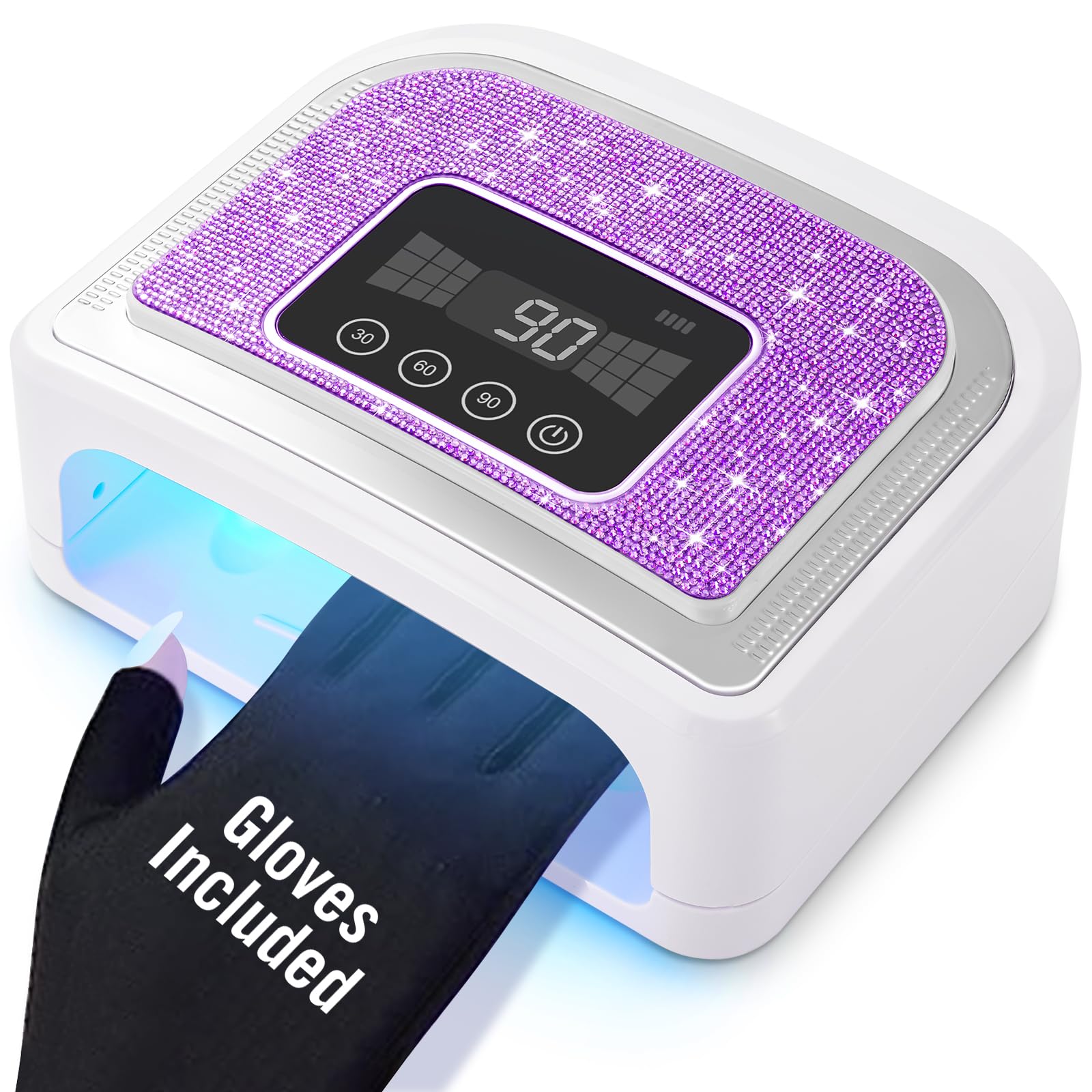 Aedavey Cordless Nail Lamp – Rechargeable UV/LED Gel Light with 4 Timers & Sparkly Purple Diamond