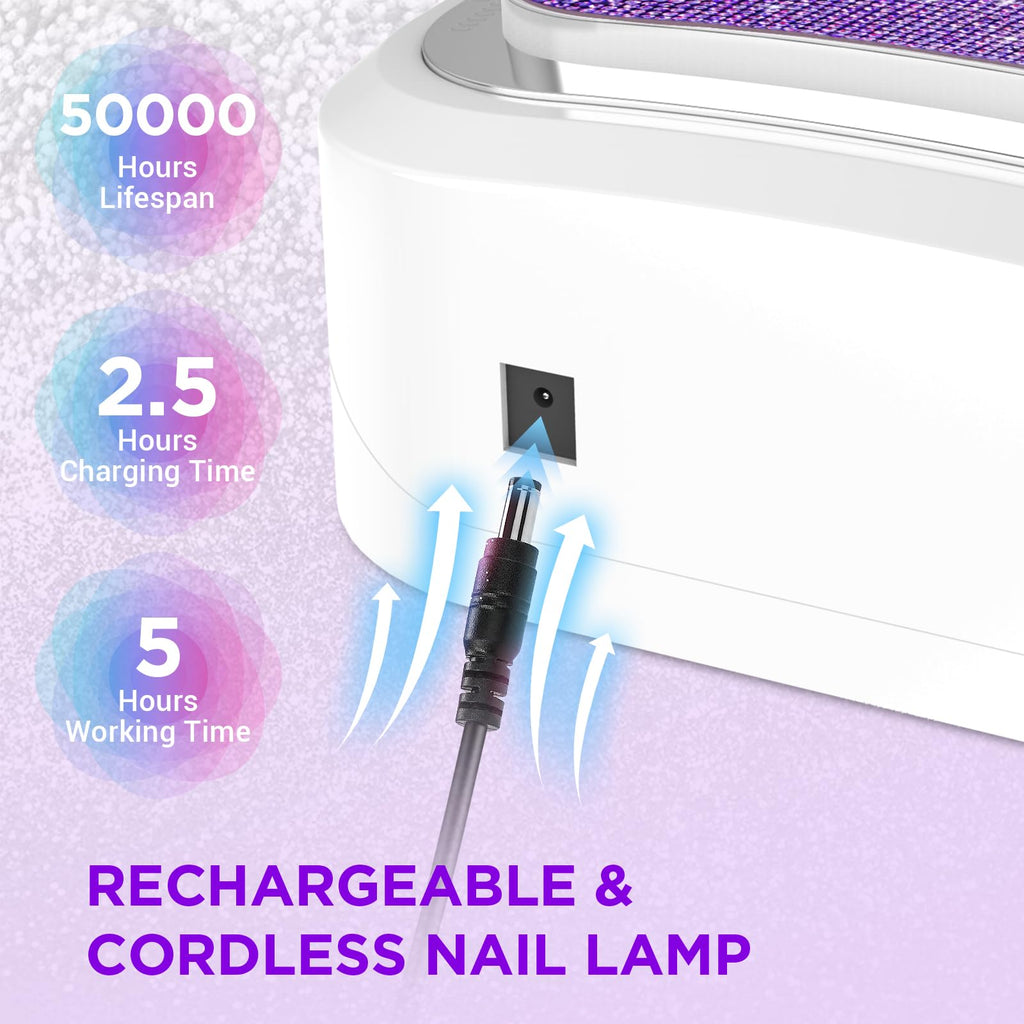 Aedavey Cordless Nail Lamp – Rechargeable UV/LED Gel Light with 4 Timers & Sparkly Purple Diamond