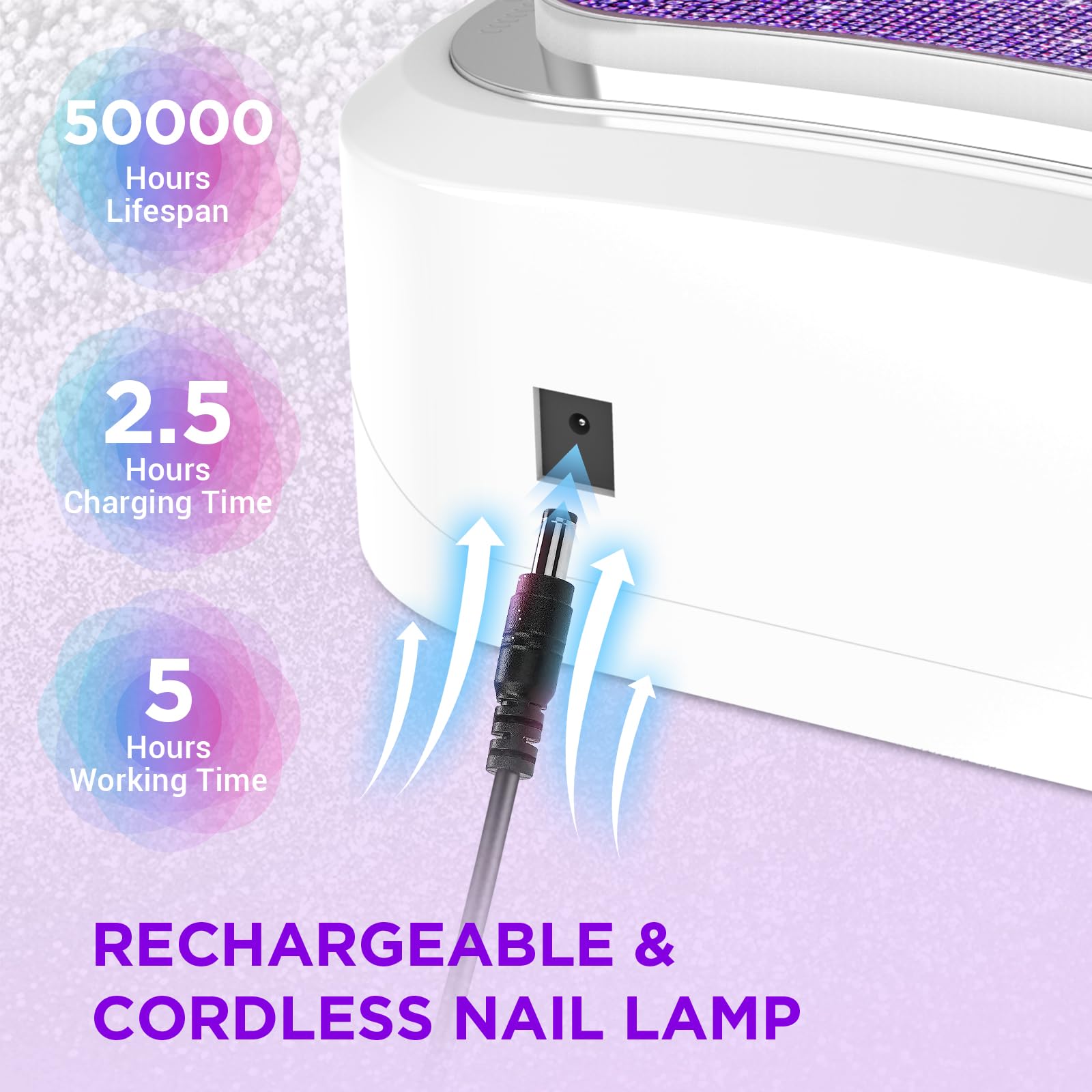 Aedavey Cordless Nail Lamp – Rechargeable UV/LED Gel Light with 4 Timers & Sparkly Purple Diamond