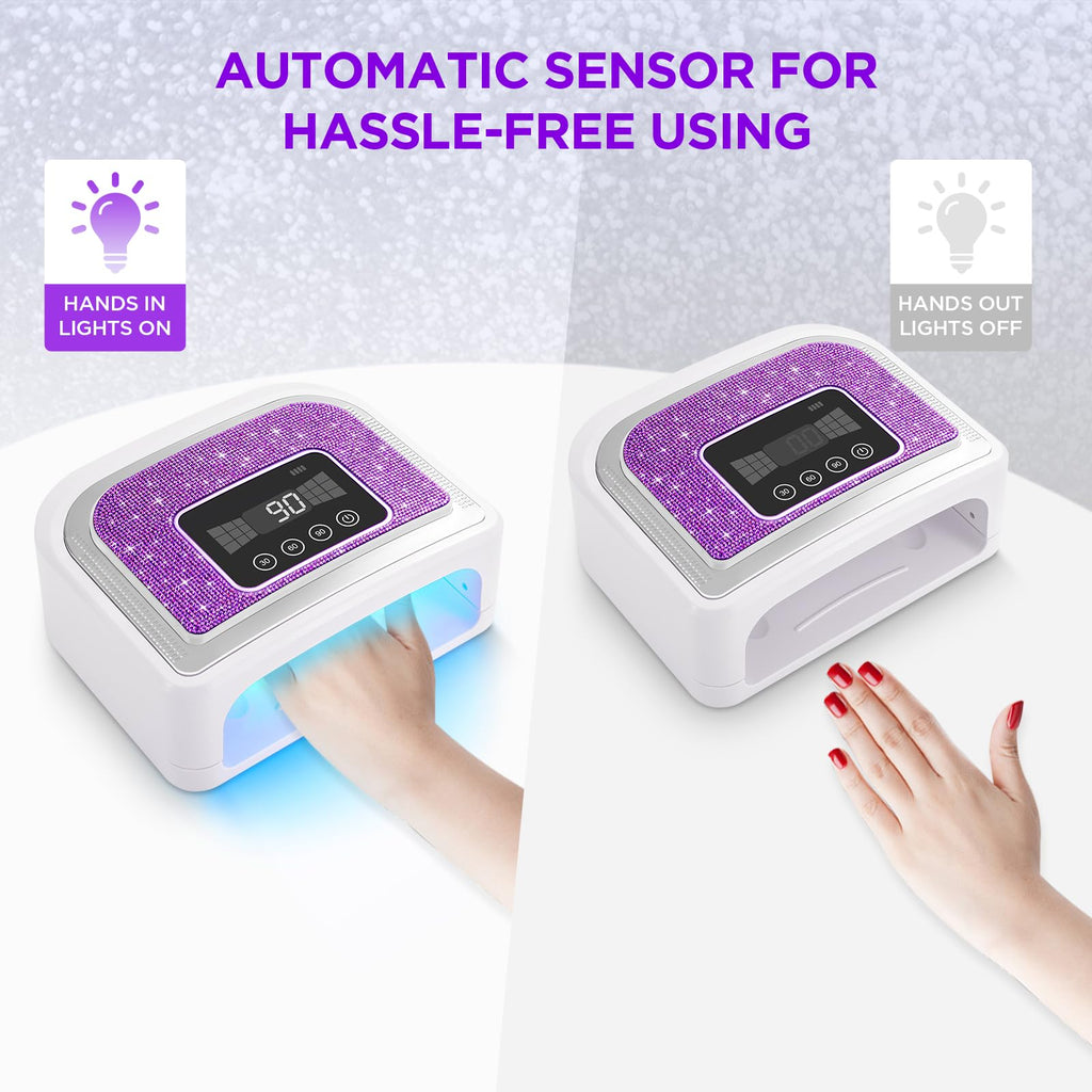 Aedavey Cordless Nail Lamp – Rechargeable UV/LED Gel Light with 4 Timers & Sparkly Purple Diamond