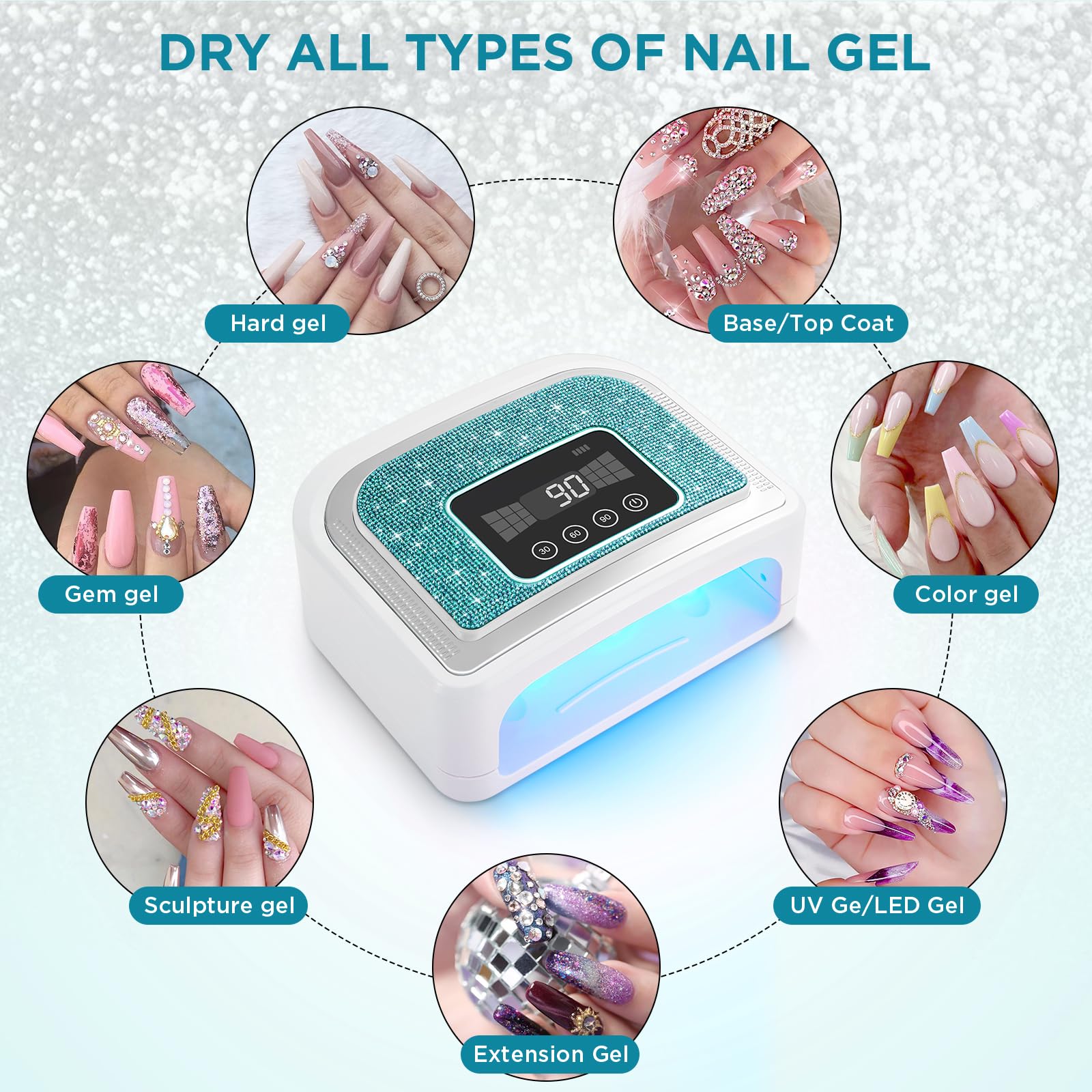 Aedavey Cordless Nail Lamp – Rechargeable UV/LED Dryer with 4 Timers | Sparkly Blue Diamond