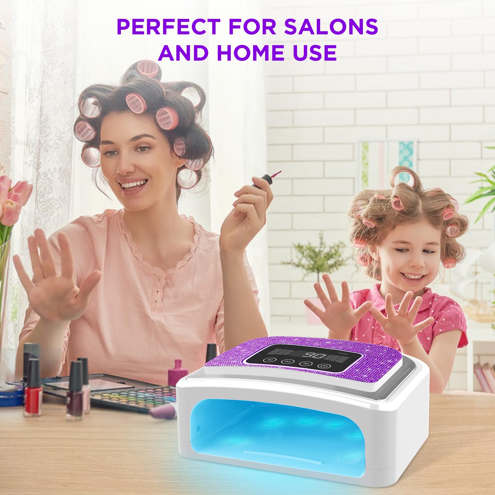 Aedavey Cordless Nail Lamp – Rechargeable UV/LED Gel Light with 4 Timers & Sparkly Purple Diamond