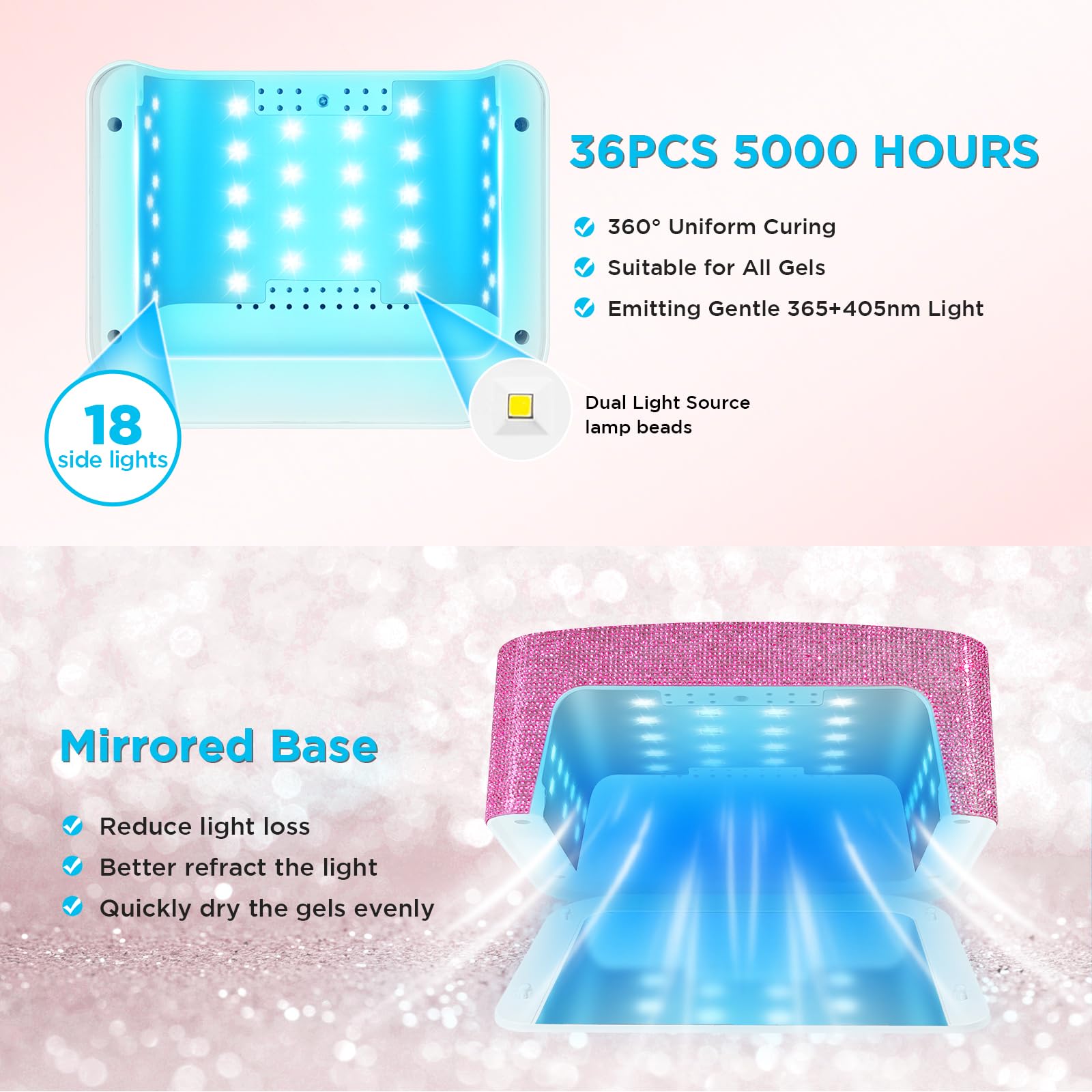 Aedavey Cordless UV Nail Lamp – Rechargeable LED Gel Nail Light, 4 Timer Modes, Home Salon