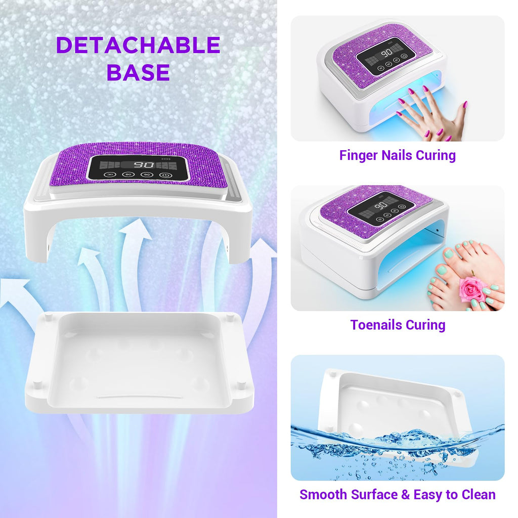 Aedavey Cordless Nail Lamp – Rechargeable UV/LED Gel Light with 4 Timers & Sparkly Purple Diamond