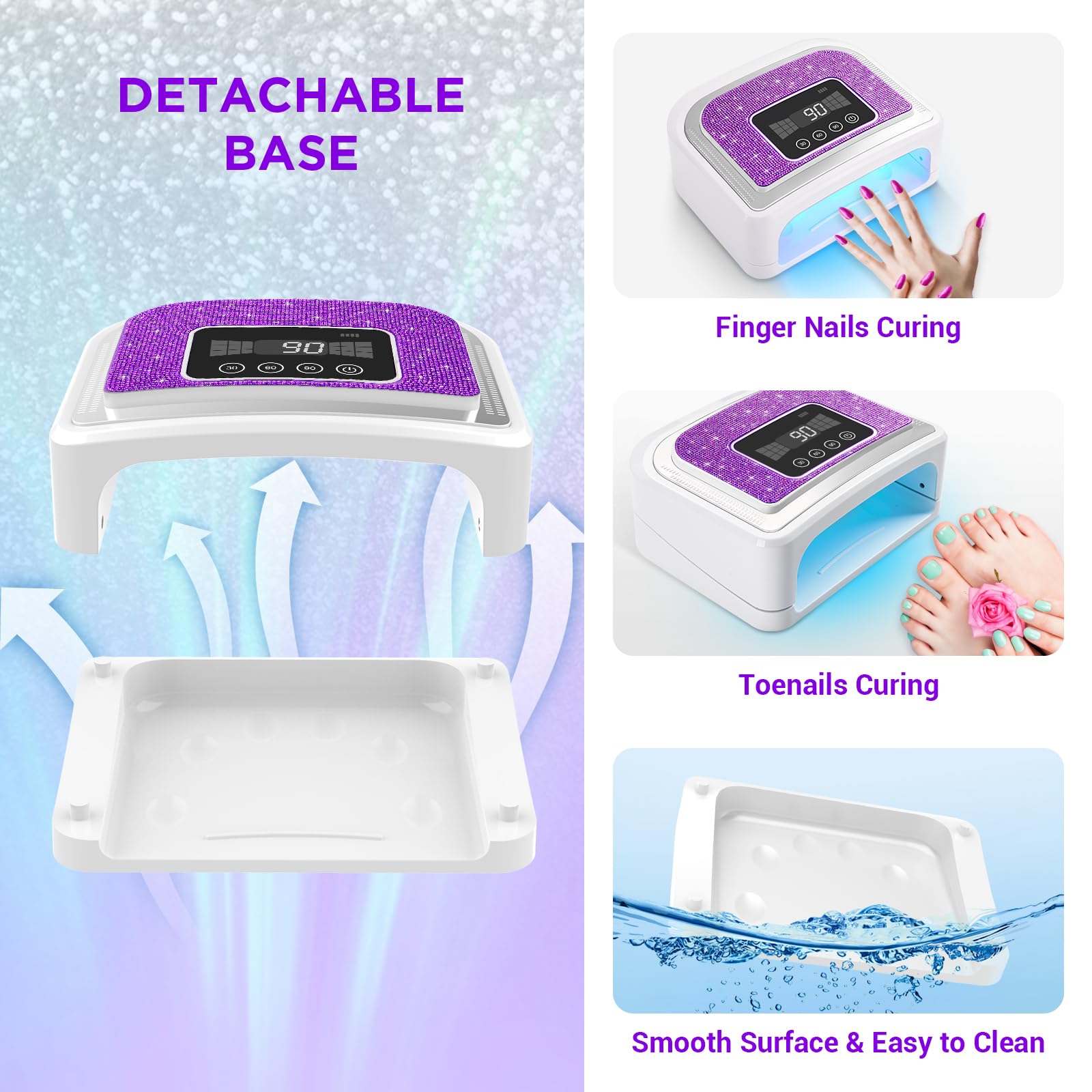 Aedavey Cordless Nail Lamp – Rechargeable UV/LED Gel Light with 4 Timers & Sparkly Purple Diamond