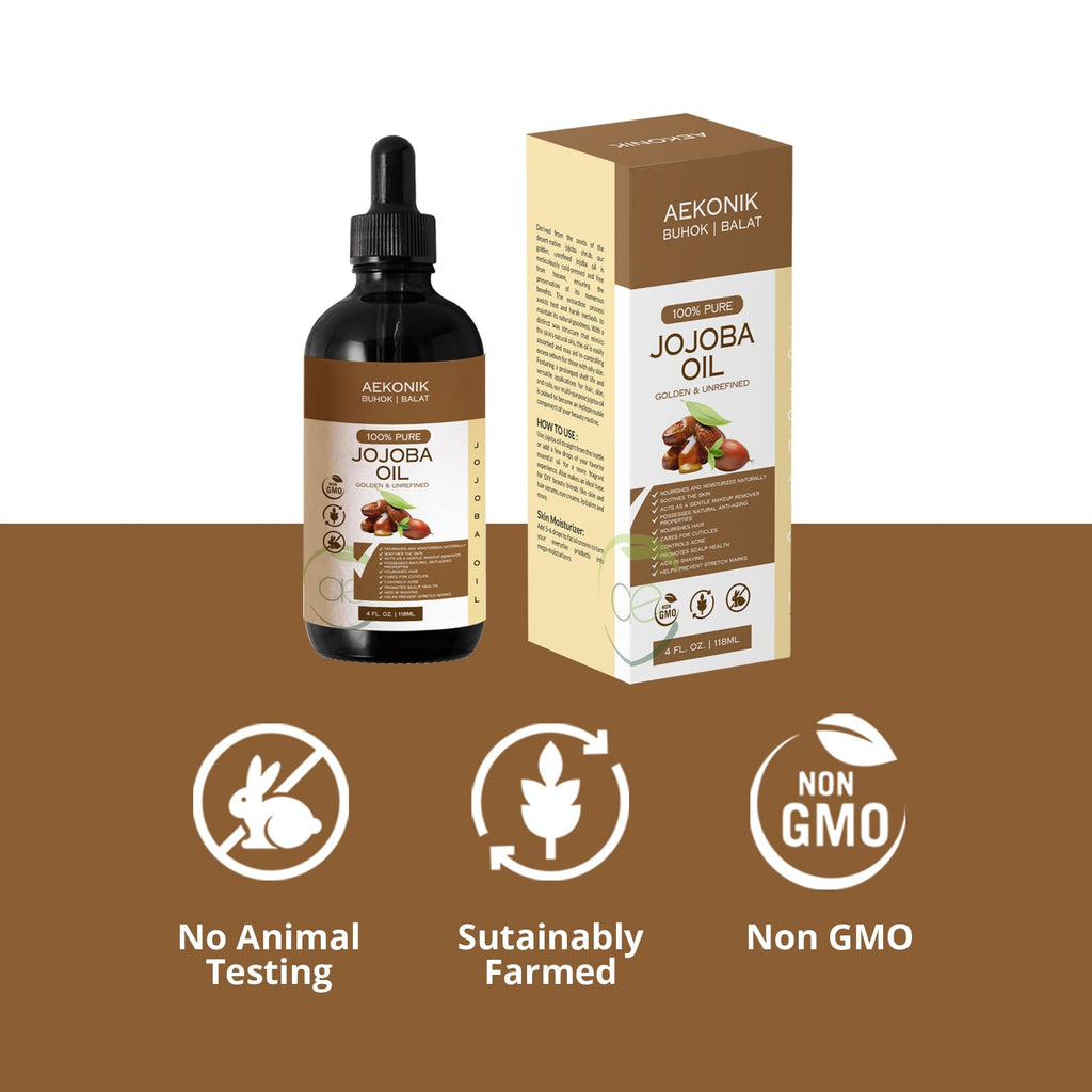 AEKONIK Organic Cold-Pressed Jojoba Oil — Hydrating Skincare for Skin, Hair & Body | Non-GMO, Vegan & Cruelty-Free | 118 ml