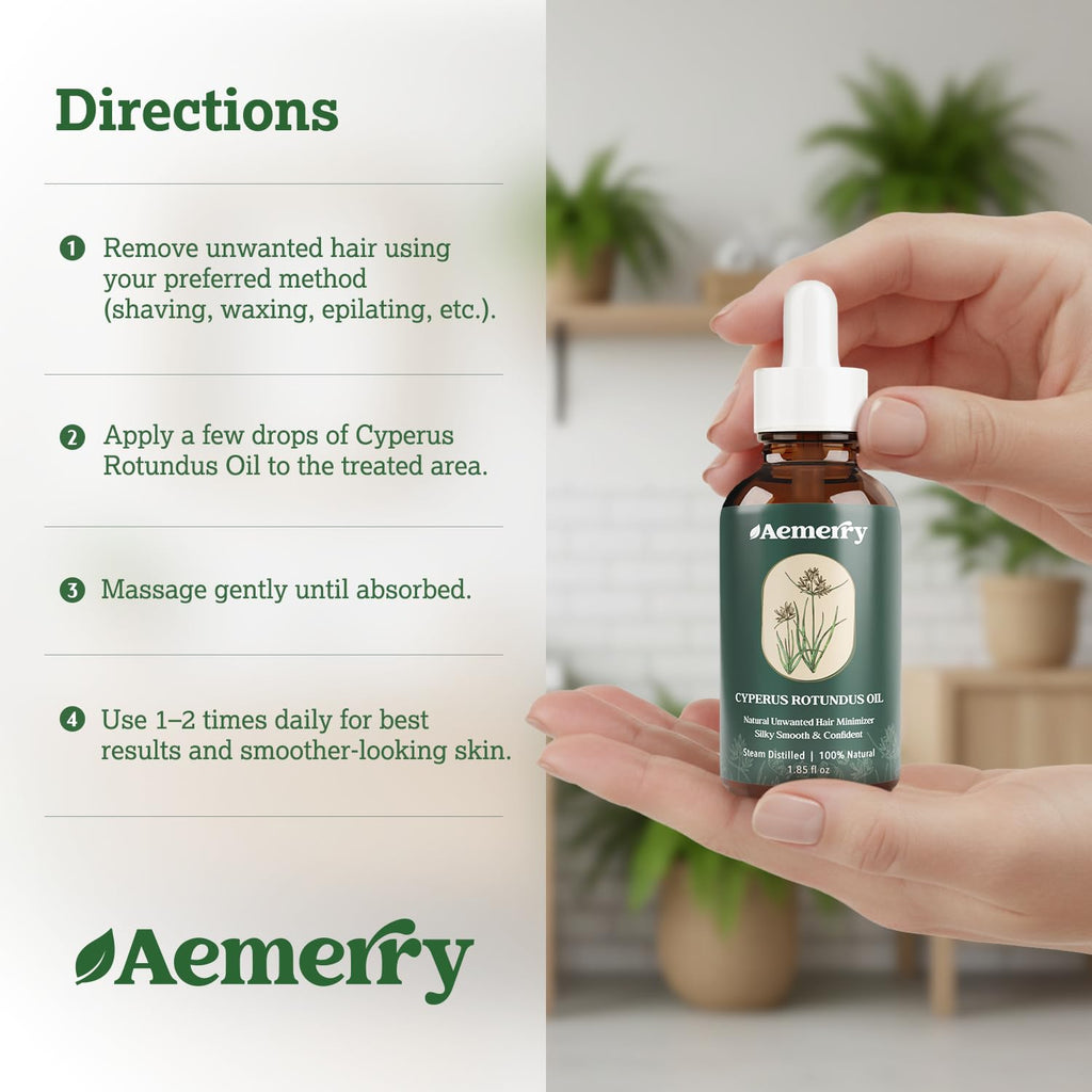Aemerry Cyperus Rotundus Oil | Natural Hair Inhibitor Serum for Face & Body