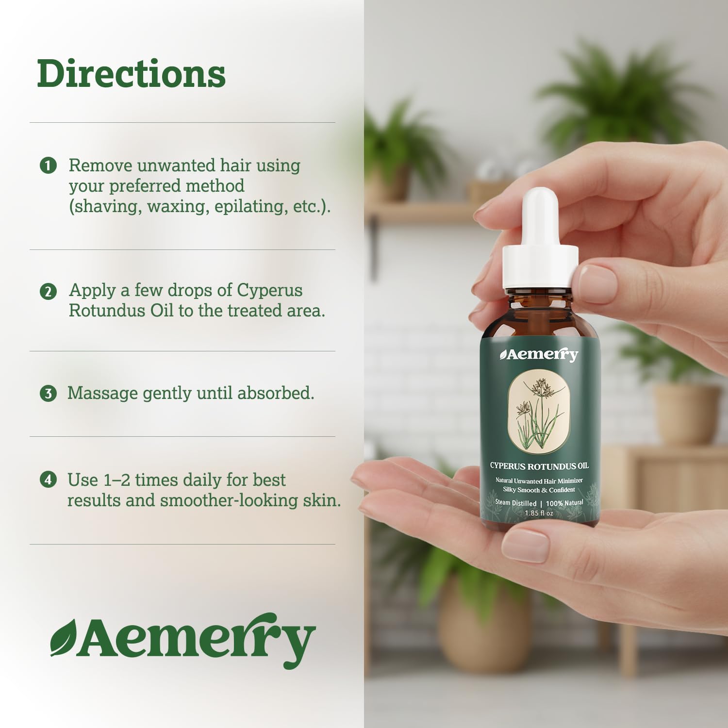 Aemerry Cyperus Rotundus Oil | Natural Hair Inhibitor Serum for Face & Body
