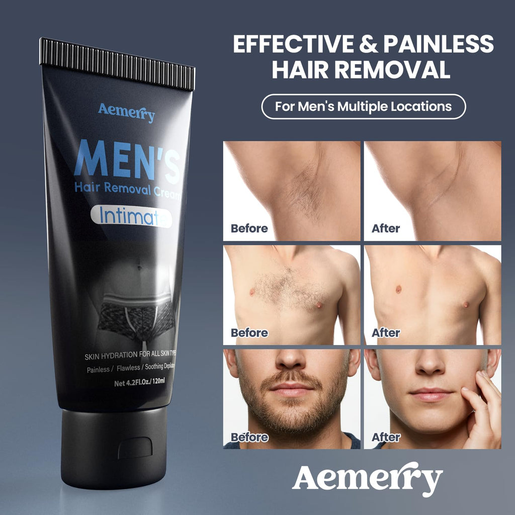 Aemerry Hair Removal Cream for Men — Painless Manscaping, Aloe Vera & Vitamin E | 4.2 oz