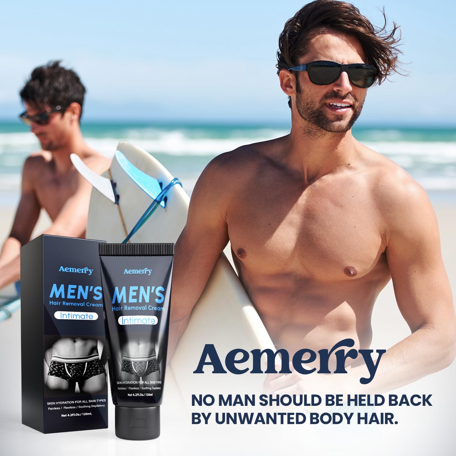 Aemerry Hair Removal Cream for Men — Painless Manscaping, Aloe Vera & Vitamin E | 4.2 oz