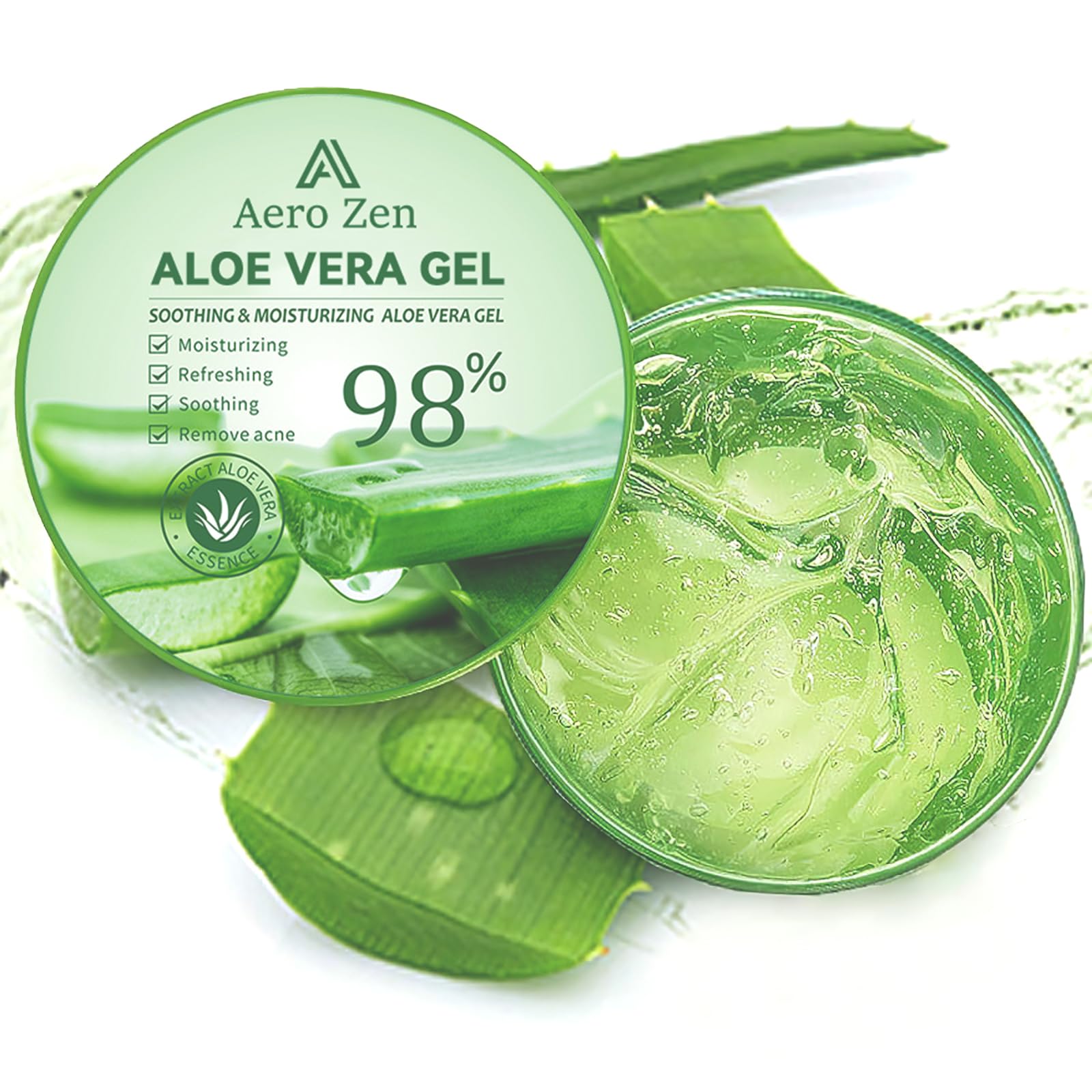 Aero Zen Organic Aloe Vera Gel – 98% Pure, 10oz for Face, Body & Hair