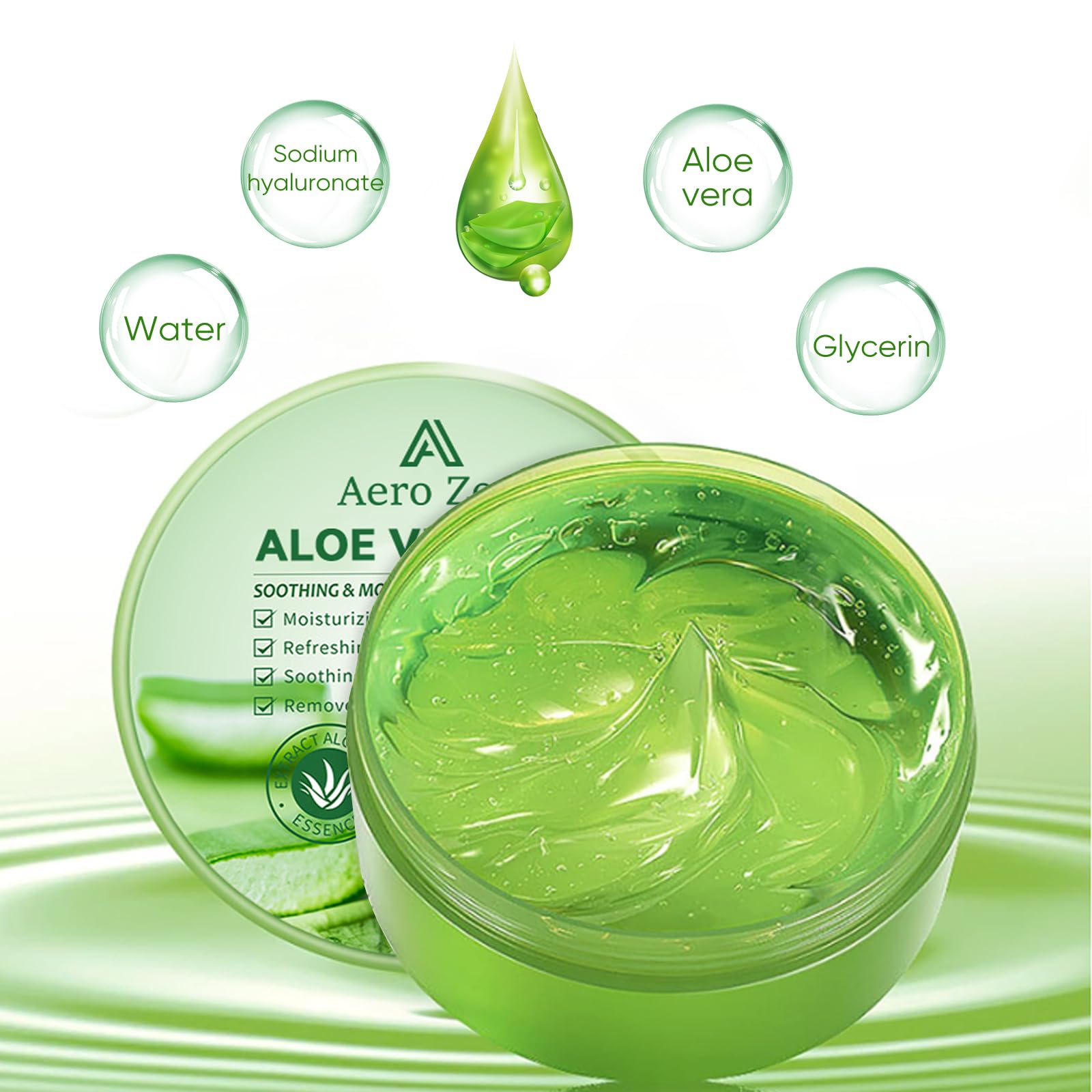 Aero Zen Organic Aloe Vera Gel – 98% Pure, 10oz for Face, Body & Hair