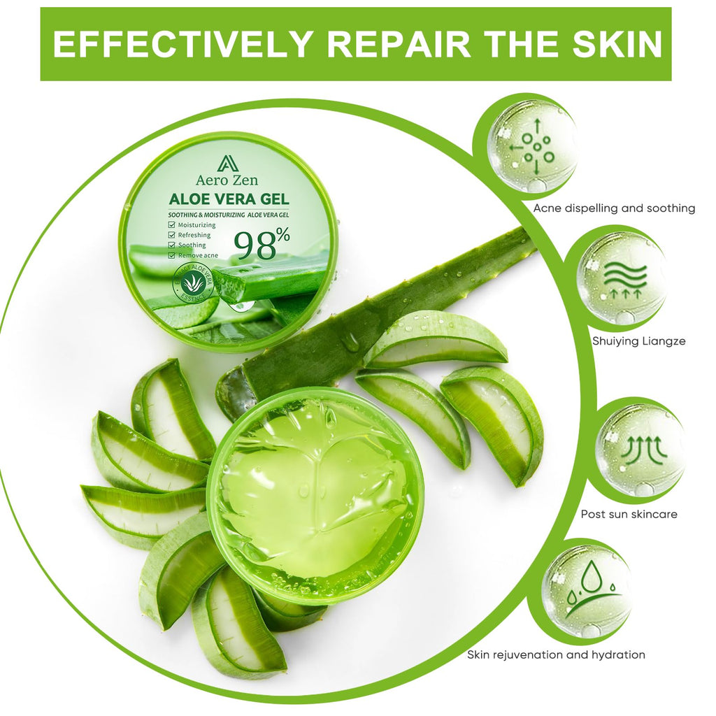 Aero Zen Organic Aloe Vera Gel – 98% Pure, 10oz for Face, Body & Hair