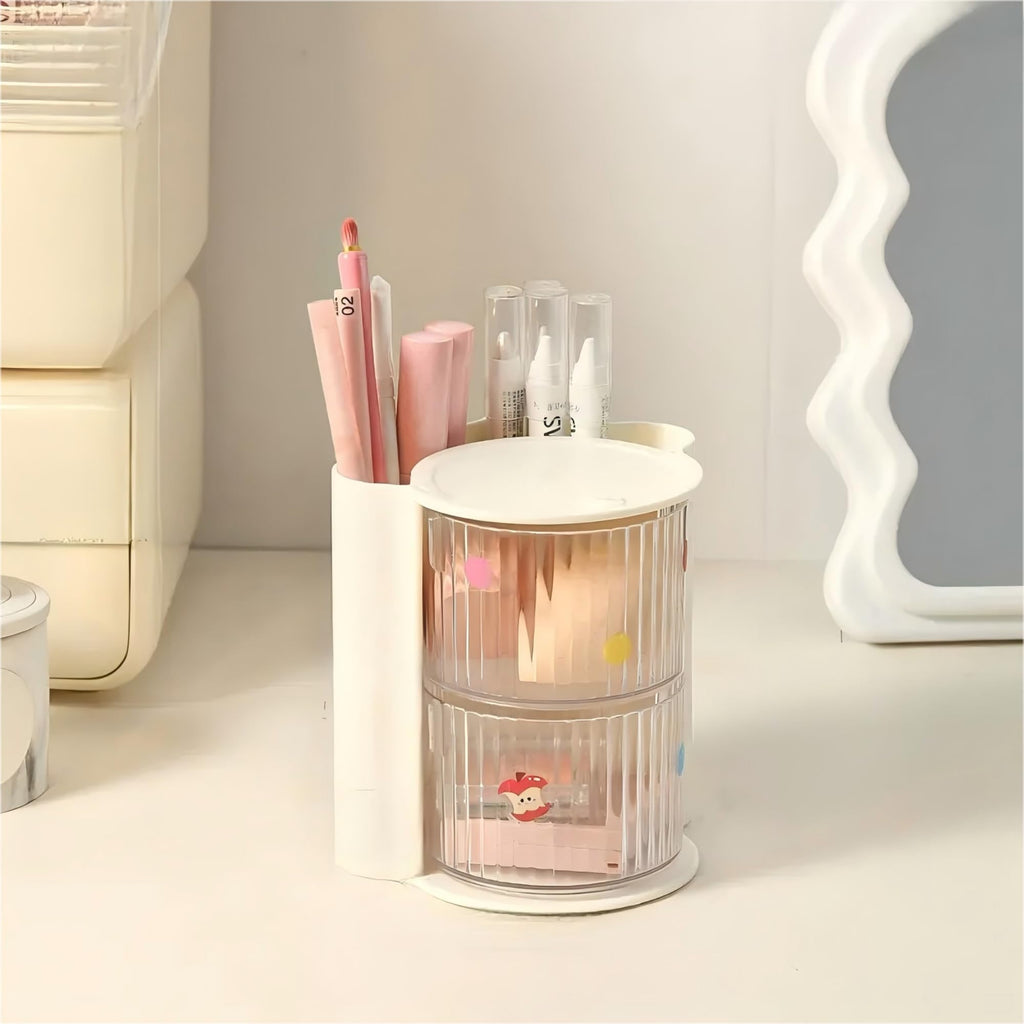 AevumTech Hair Accessories Organizer with Rotating Drawer – 2-Layer Beige