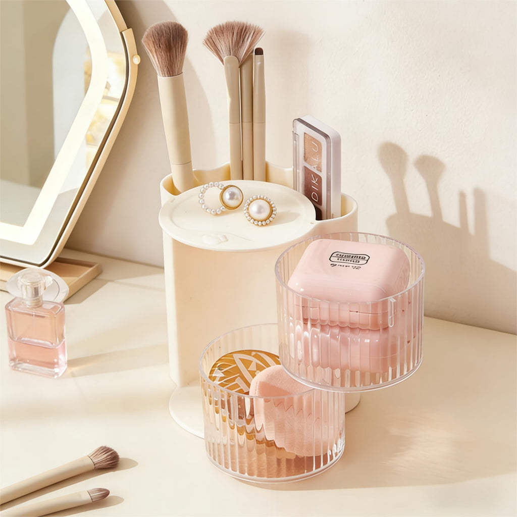 AevumTech Hair Accessories Organizer with Rotating Drawer – 2-Layer Beige