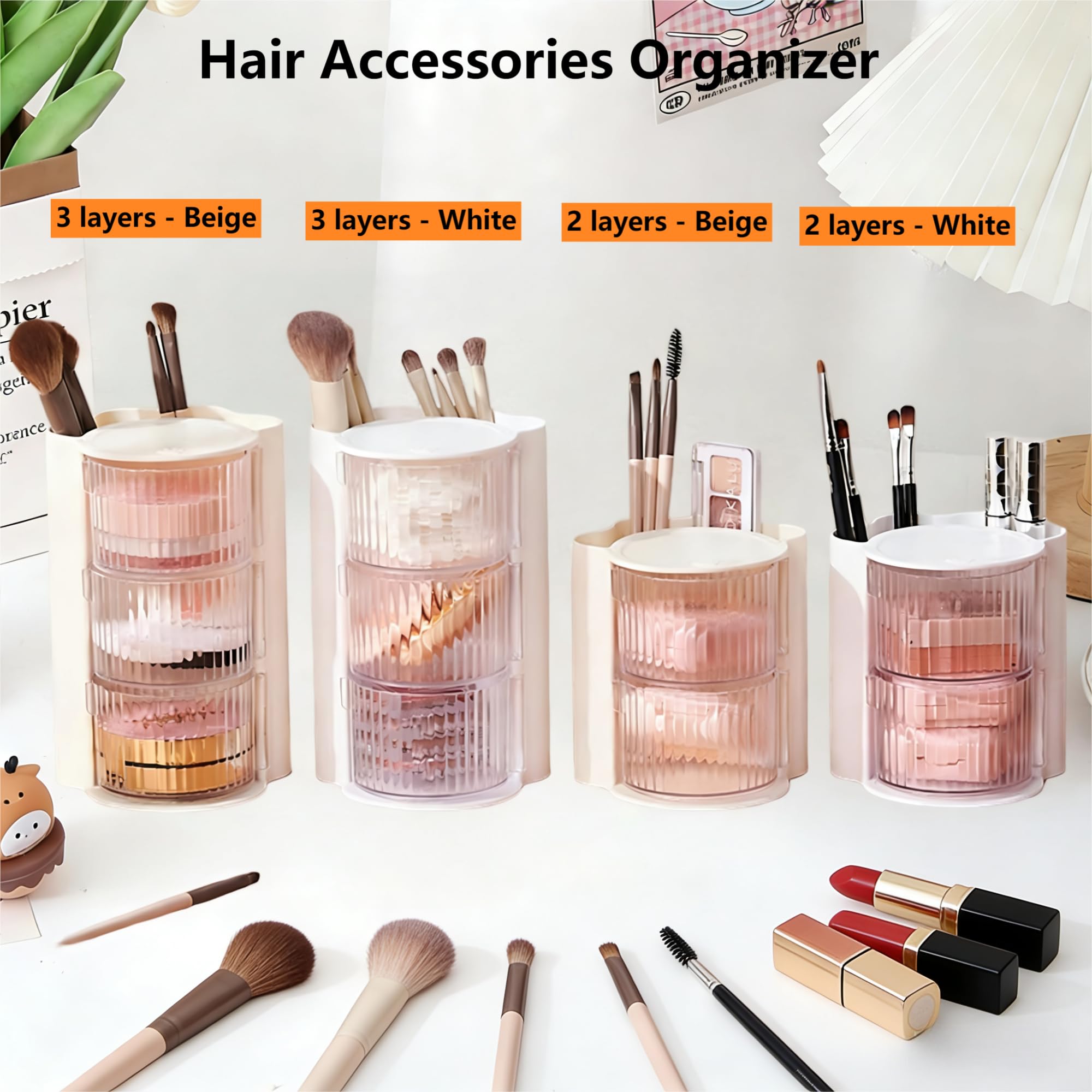 AevumTech Hair Accessories Organizer with Rotating Drawer – 2-Layer Beige
