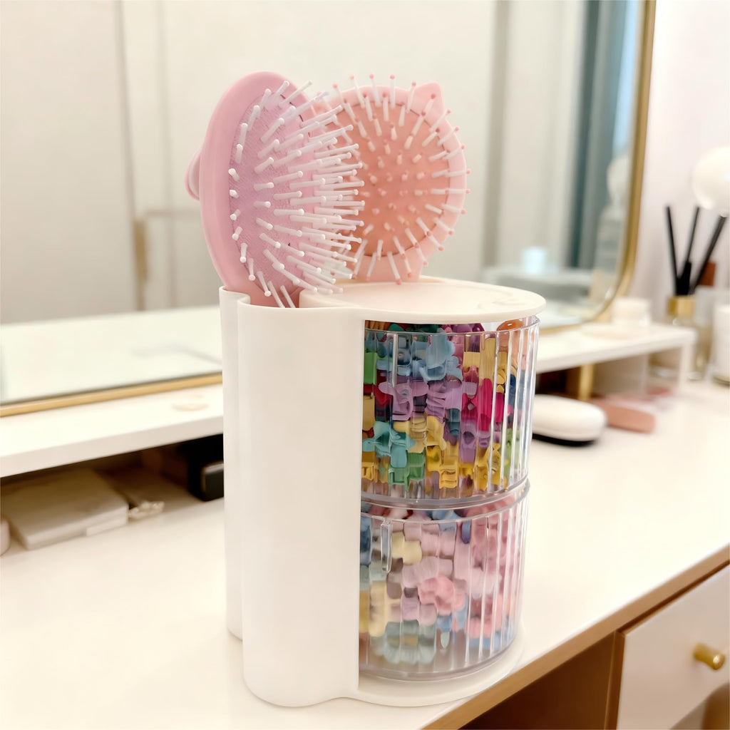 AevumTech Hair Accessories Organizer with Rotating Drawer – 2-Layer Beige