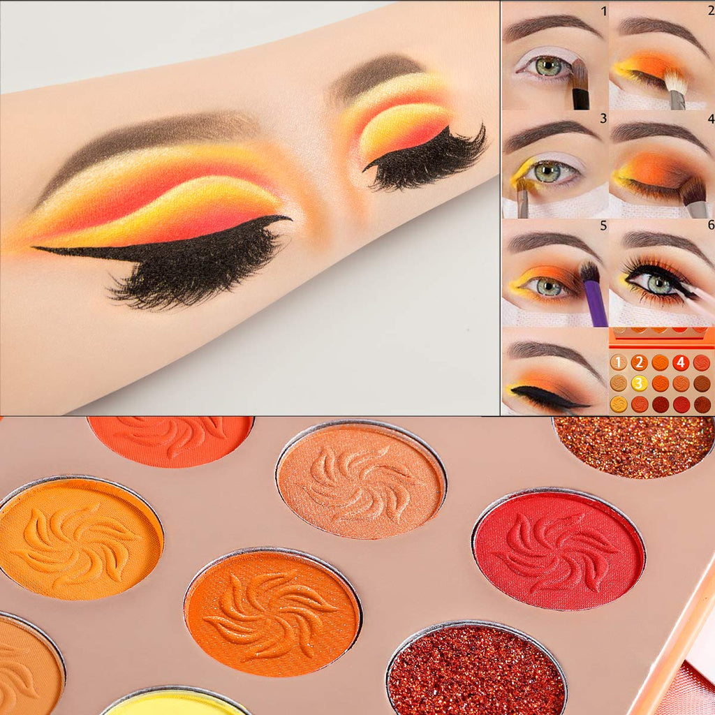 Afflano Sunset 15-Color Eyeshadow Palette – Warm Red-Orange Tones, Cruelty-Free