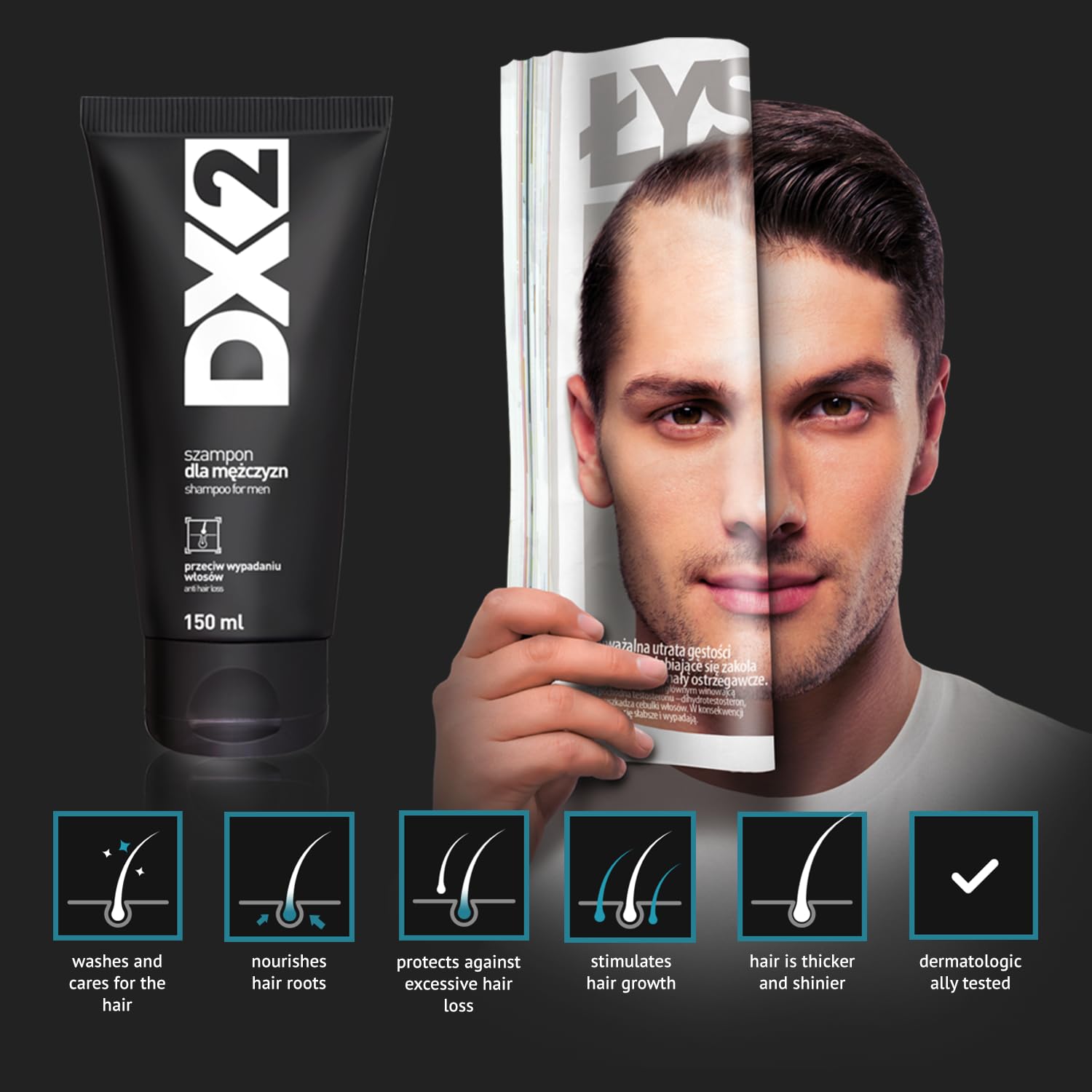 DX2 Hair Loss Shampoo for Men by Aflofarm | Restore Follicles & Revitalize Thinning Hair – 150ml
