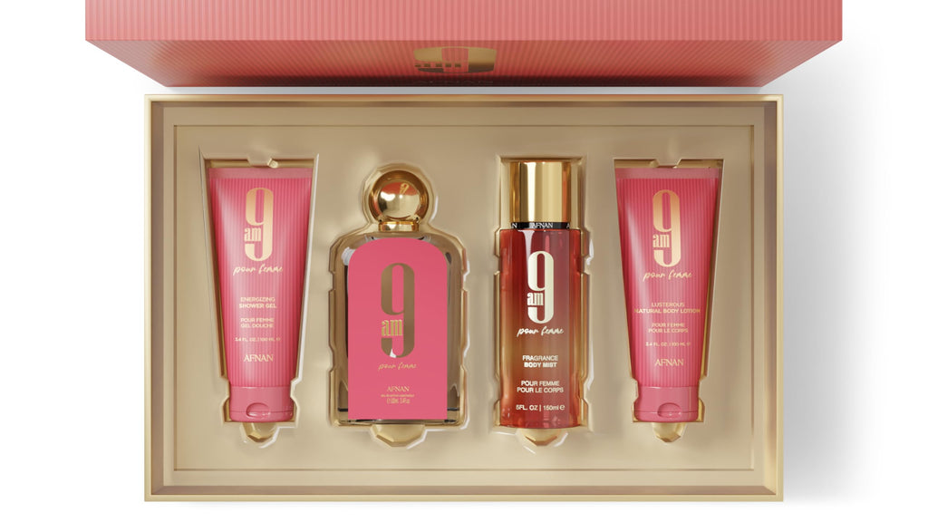 Afnan 9 AM Pour Femme Luxury Gift Set - 4-Piece Fragrance & Body Care Collection