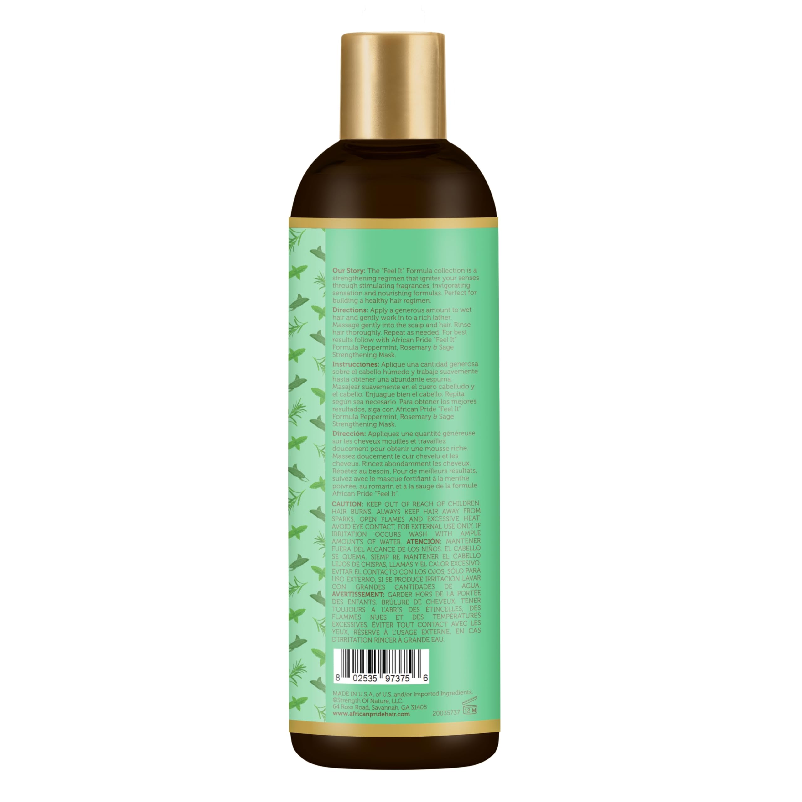 African Pride Feel It Formula Strengthening Shampoo – Peppermint, Rosemary & Sage – 12 oz (3-Pack)