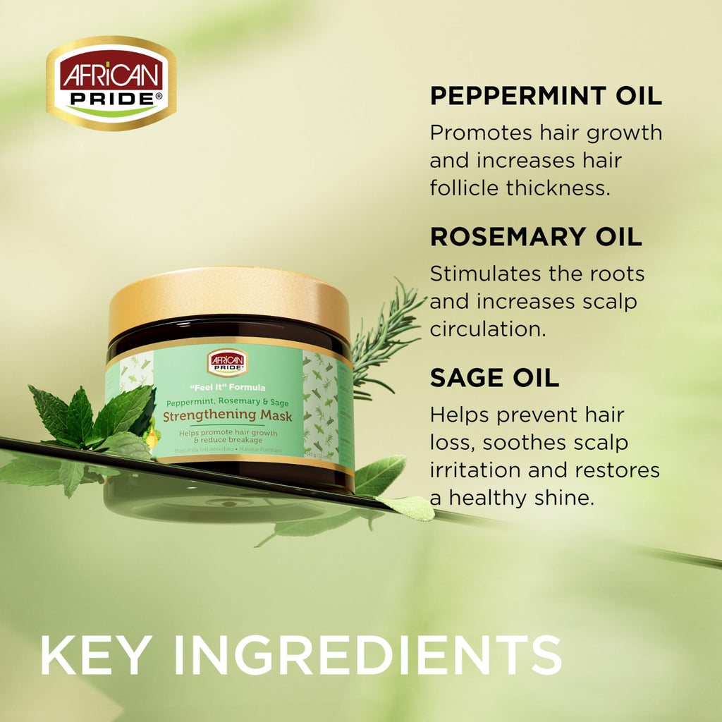 Feel It Formula Hair Strengthening Mask – Peppermint, Rosemary & Sage – Growth & Nourishing Treatment | African Pride 12oz (Pack of 3)