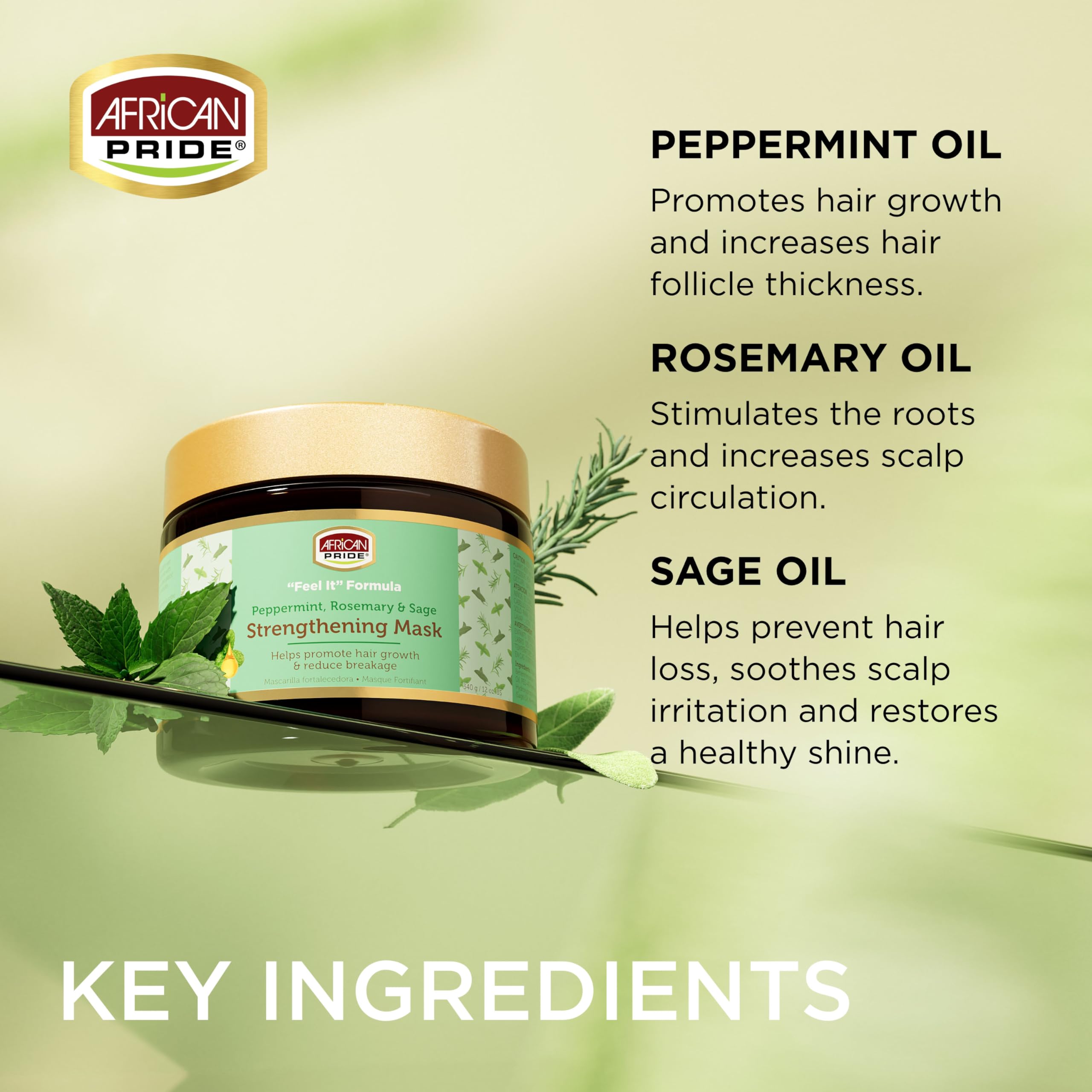 Feel It Formula Hair Strengthening Mask – Peppermint, Rosemary & Sage – Growth & Nourishing Treatment | African Pride 12oz (Pack of 3)