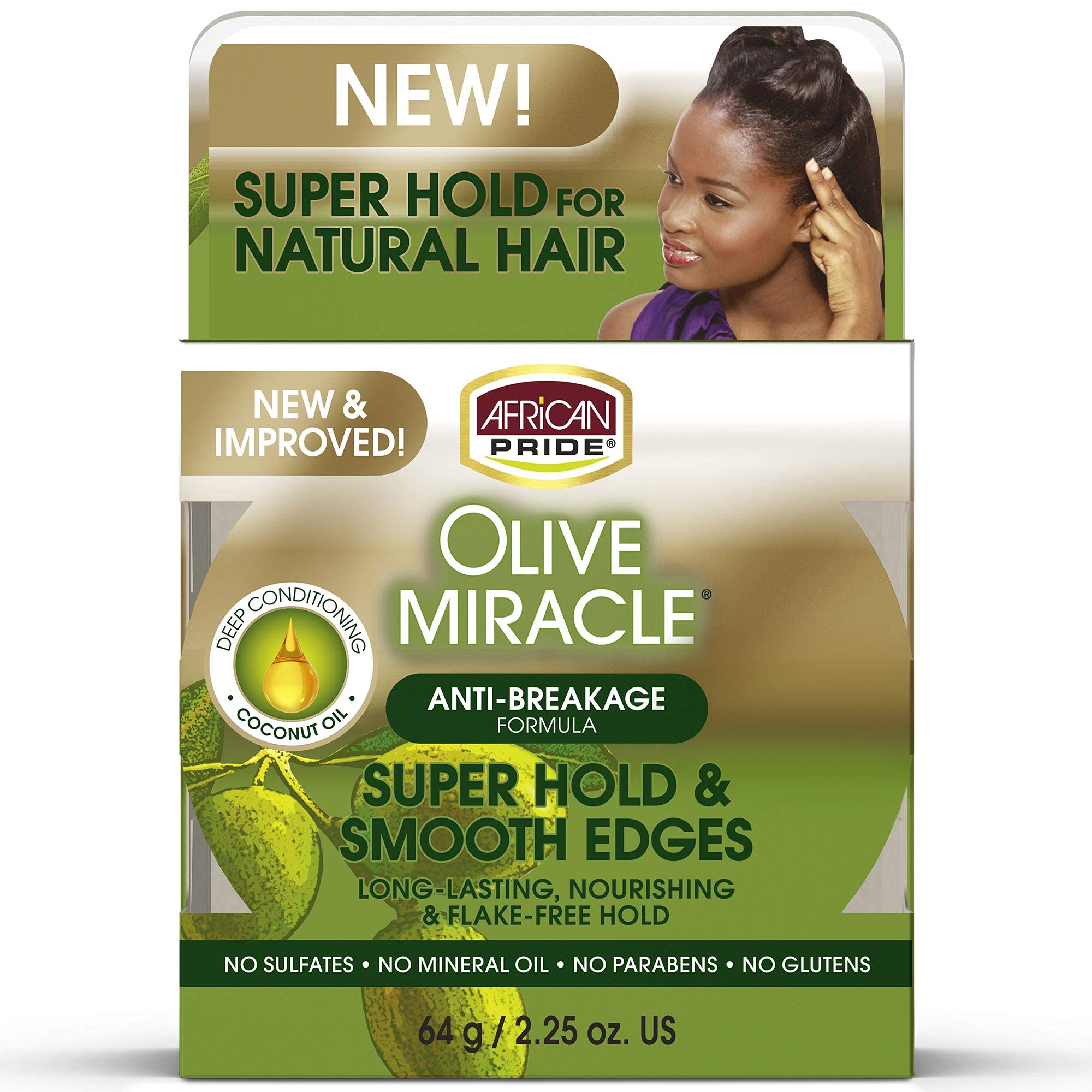 African Pride Olive Miracle Silky Smooth Edges (3-Pack) – Non-Greasy Edge Gel with Olive & Coconut Oil, 2.25oz Each