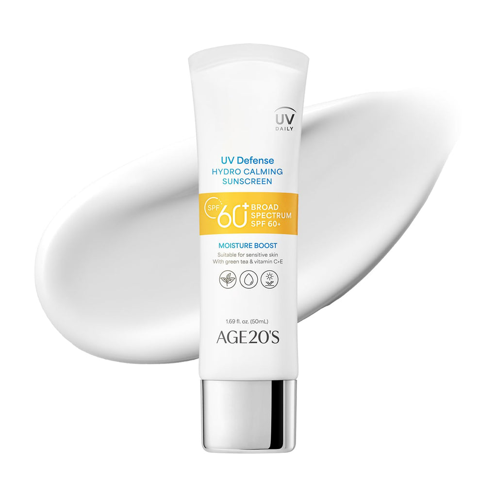 AGE 20's UV Defense Hydro Calming Sunscreen SPF 60+ | Creamy, Lightweight, No White Cast | Green Tea + Aloe Vera | Dermatest Excellent