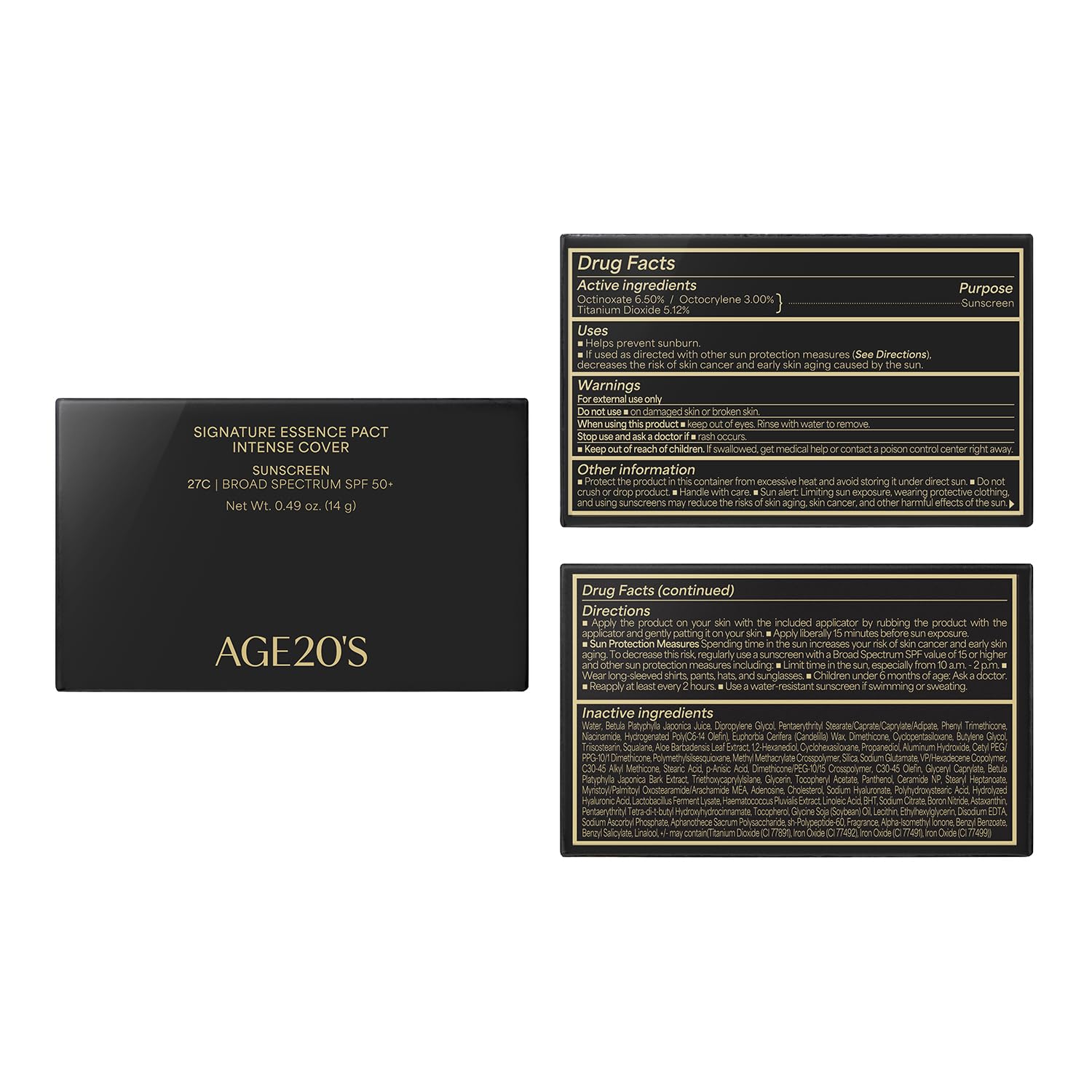AGE 20's Signature Essence Pact SPF 50+ | 27C Honey | Dewy Cream Foundation, Natural Coverage