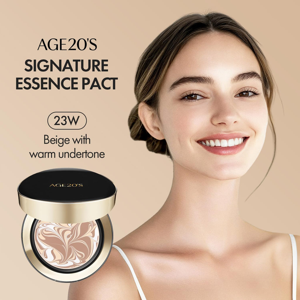 AGE 20's Signature Essence Pact SPF 50+ Beige 23W – Dewy Cream Foundation